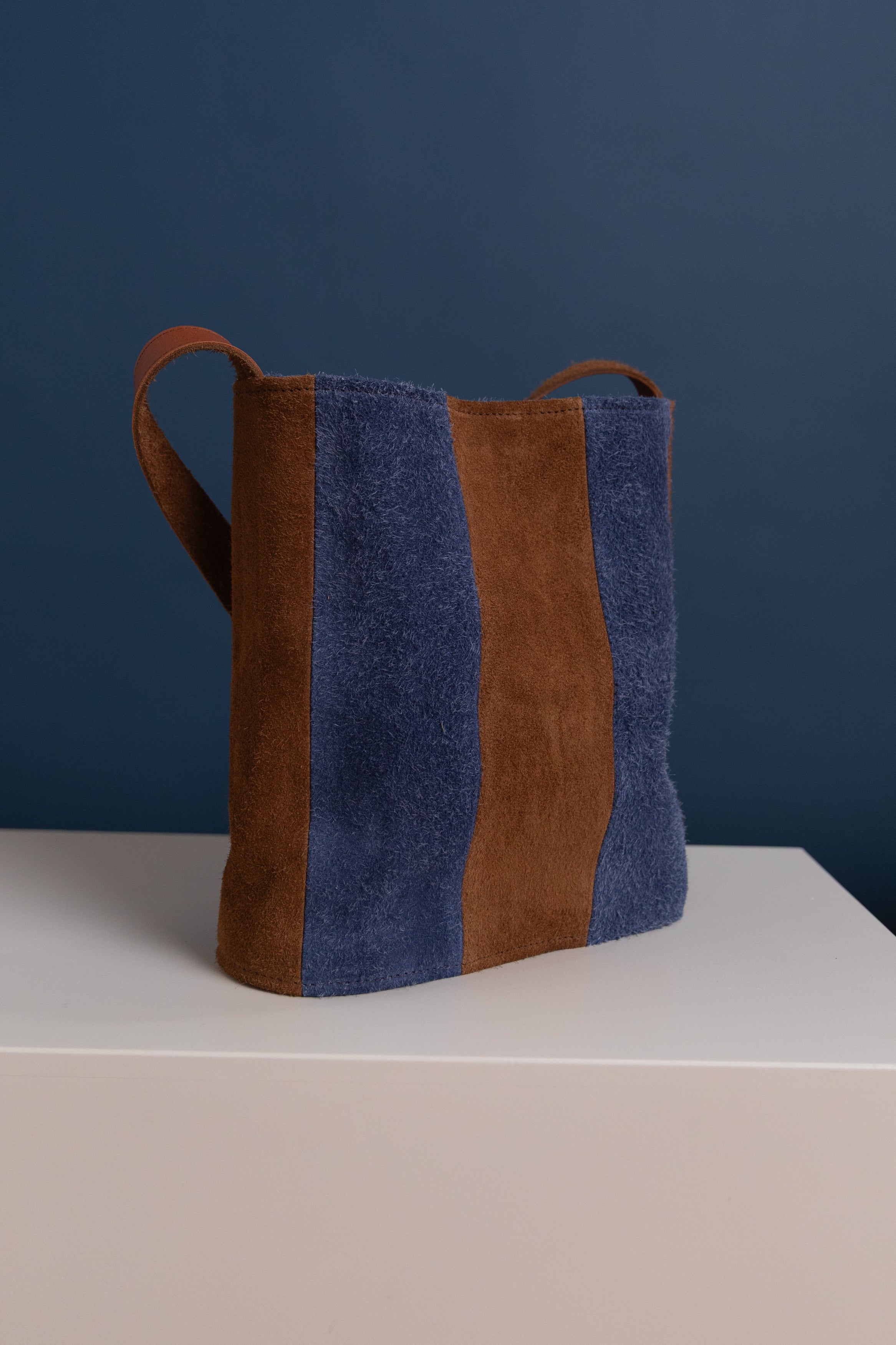 STRIPED SHOULDER BAG IN ITALIAN NAPPED SUEDE