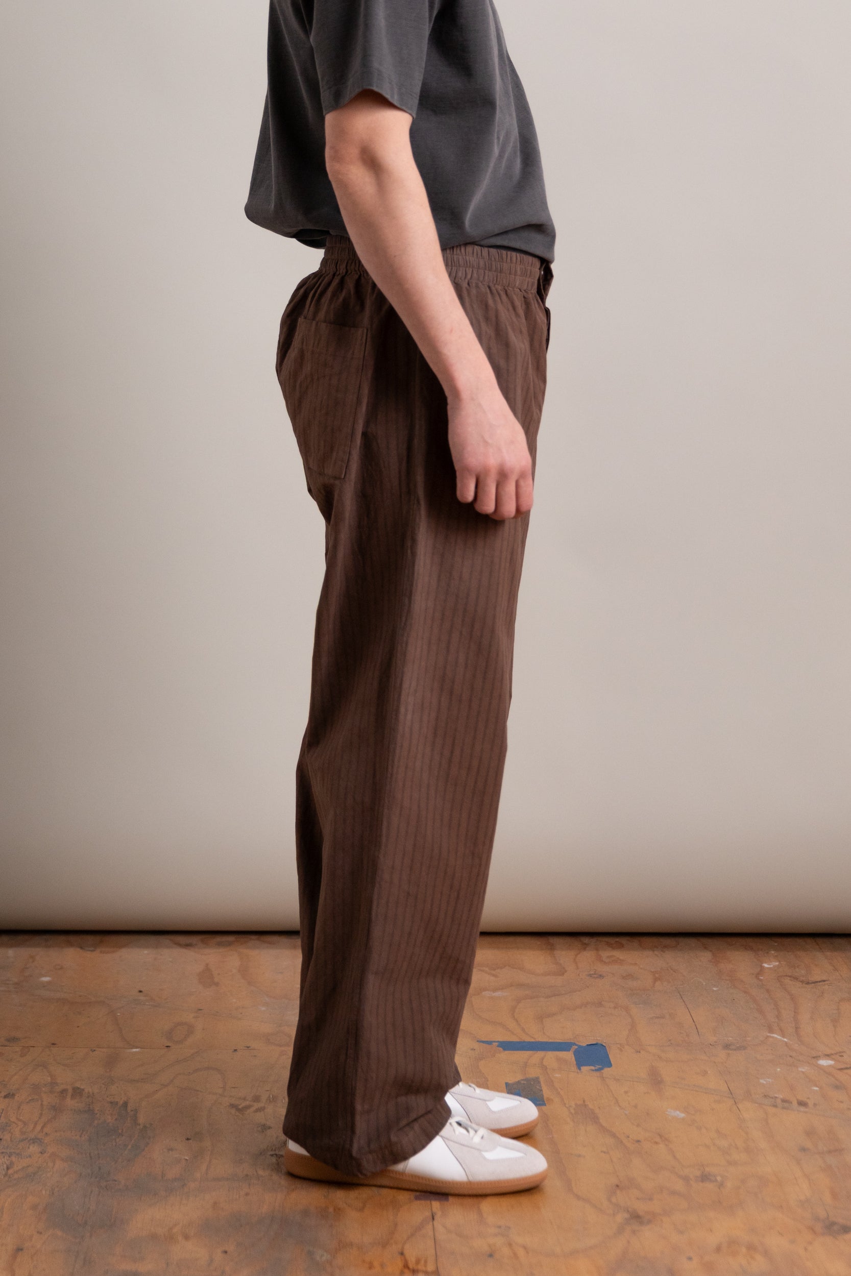 THEO TROUSER IN OVERDYED COTTON LINEN STRIPE