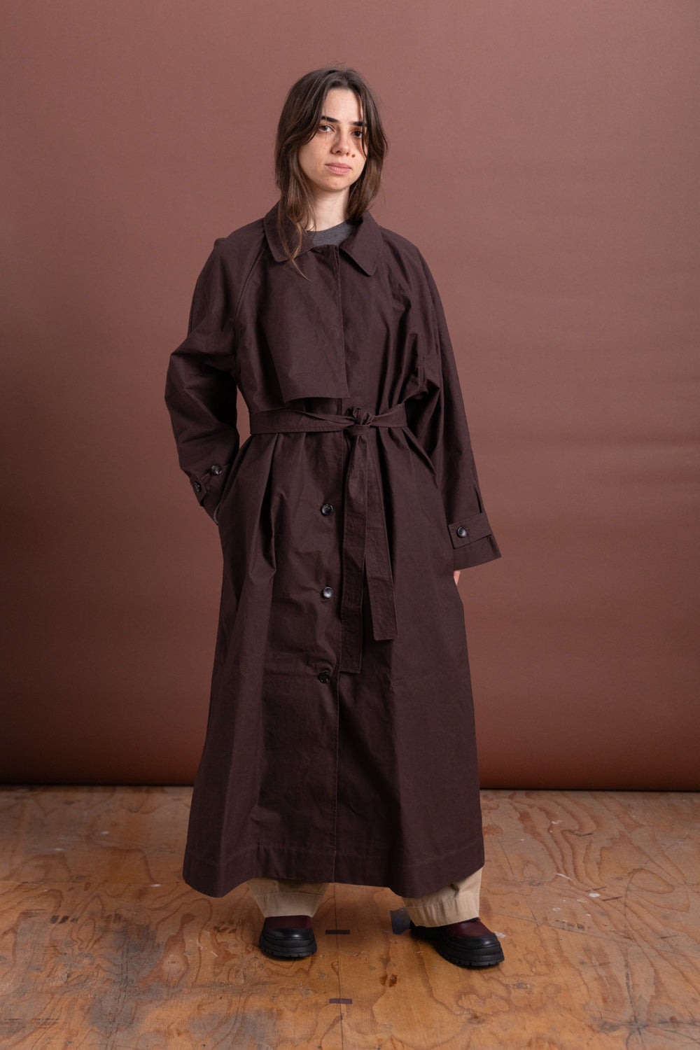 WICKHAM MAC IN DARK MULBERRY BRITISH DRY OILSKIN