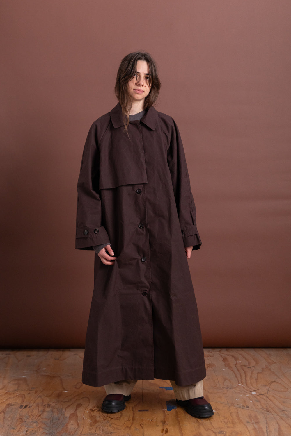 WICKHAM MAC IN DARK MULBERRY BRITISH DRY OILSKIN