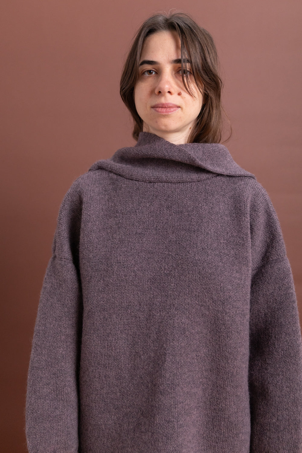 WRAP NECK PULLOVER IN LUNA BRITISH MERINO WOOL