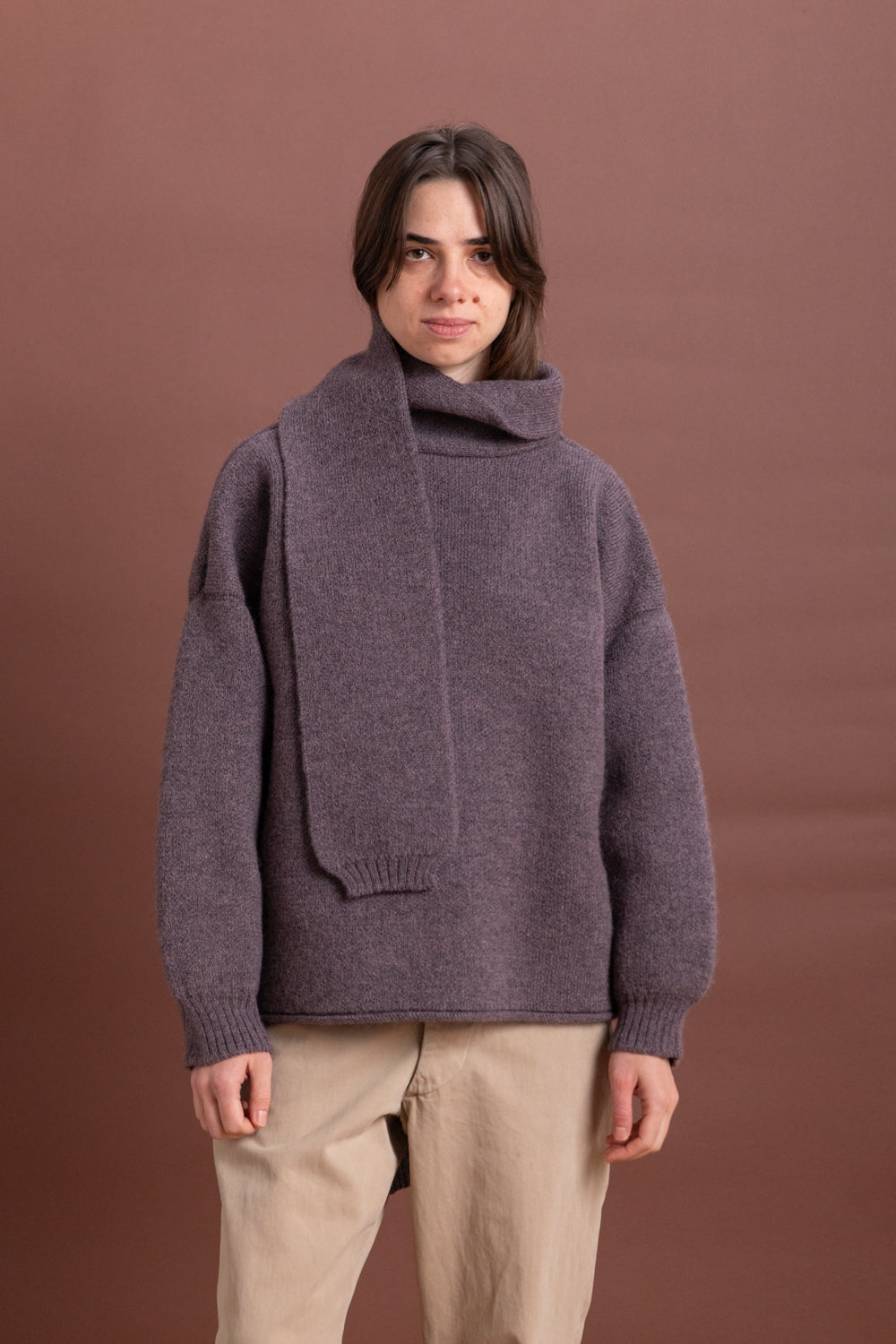 WRAP NECK PULLOVER IN LUNA BRITISH MERINO WOOL