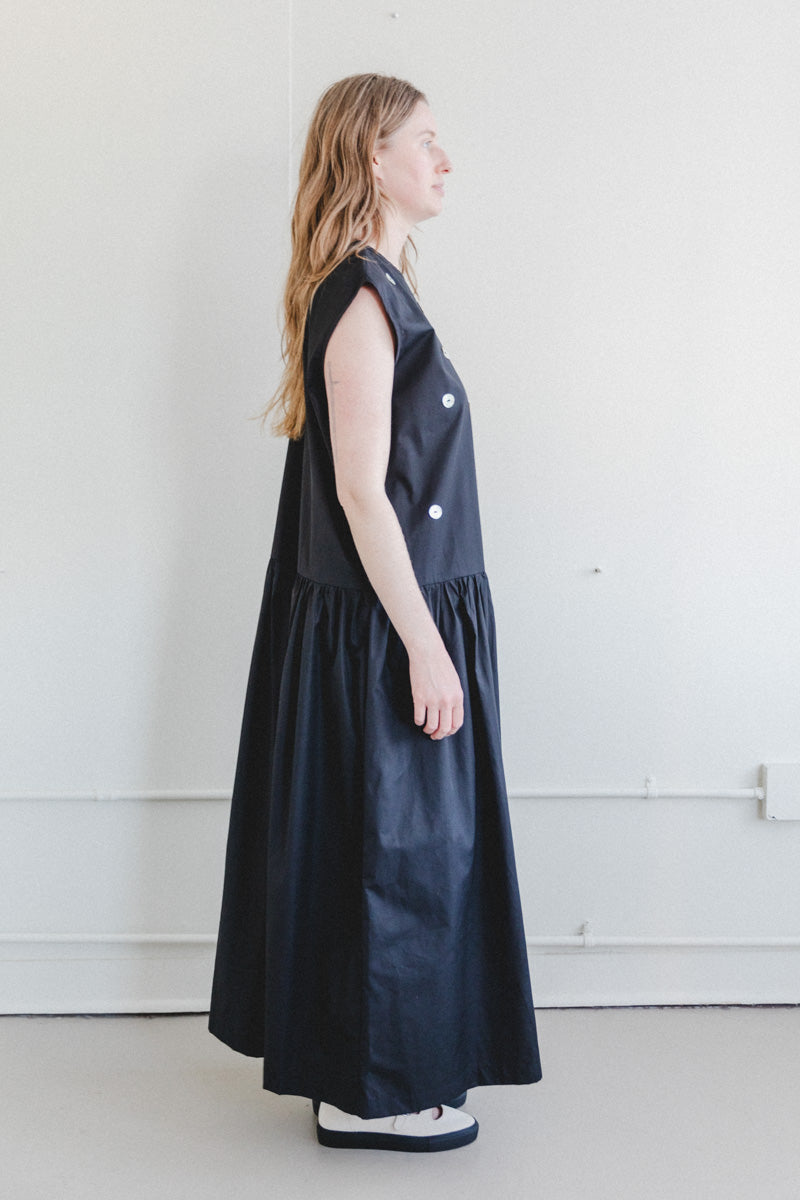 ISABELLA BUTTON DRESS IN BLACK COTTON