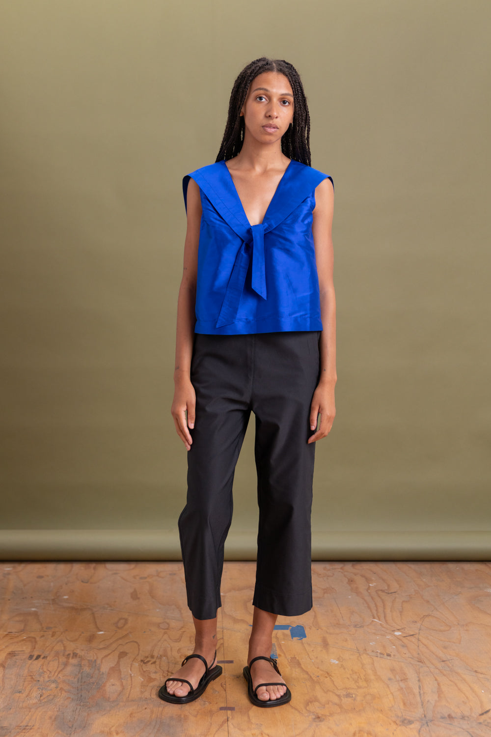 JEAN TOP IN COBALT SILK TAFFETA