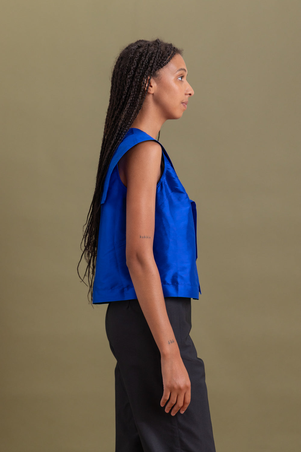 JEAN TOP IN COBALT SILK TAFFETA