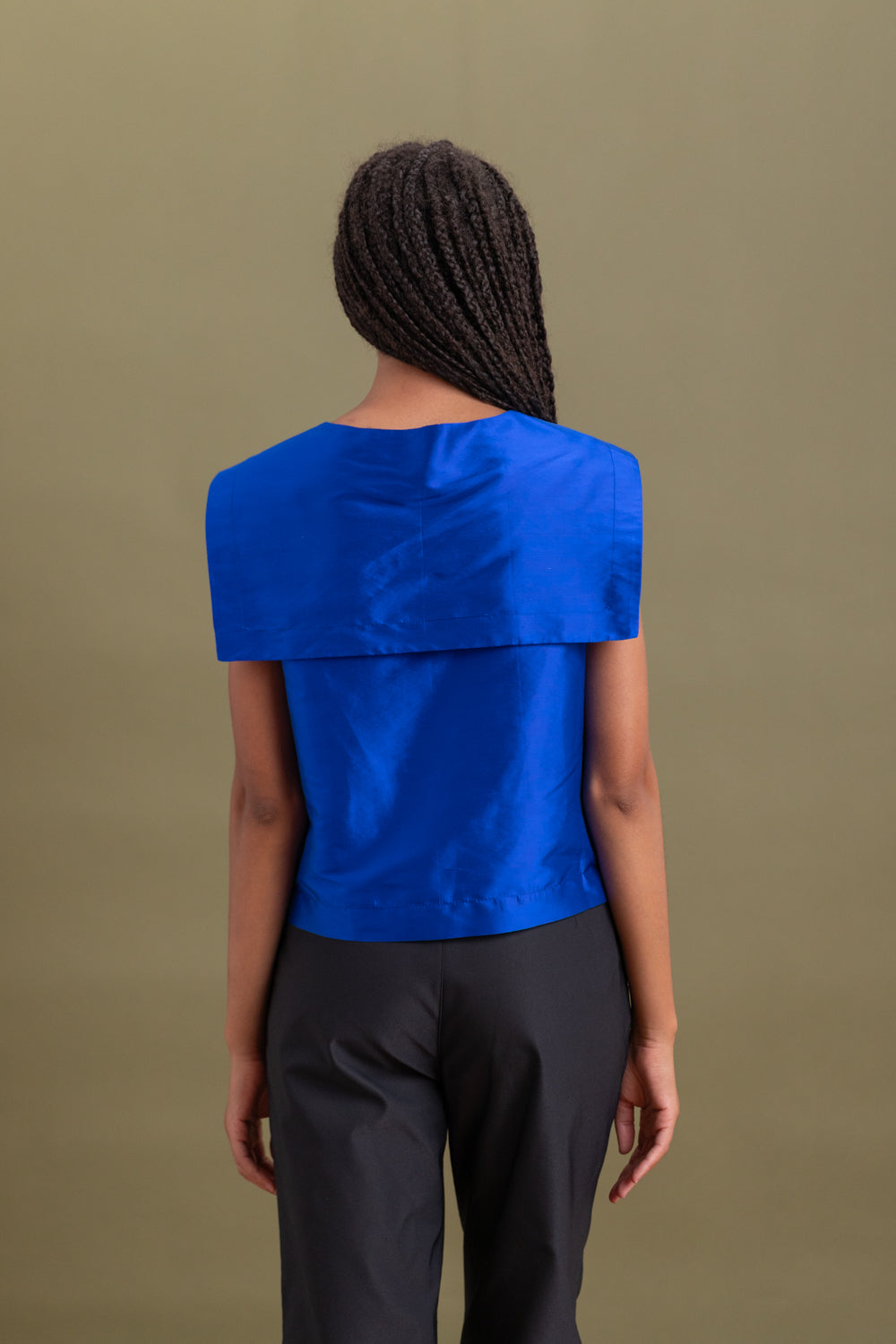 JEAN TOP IN COBALT SILK TAFFETA