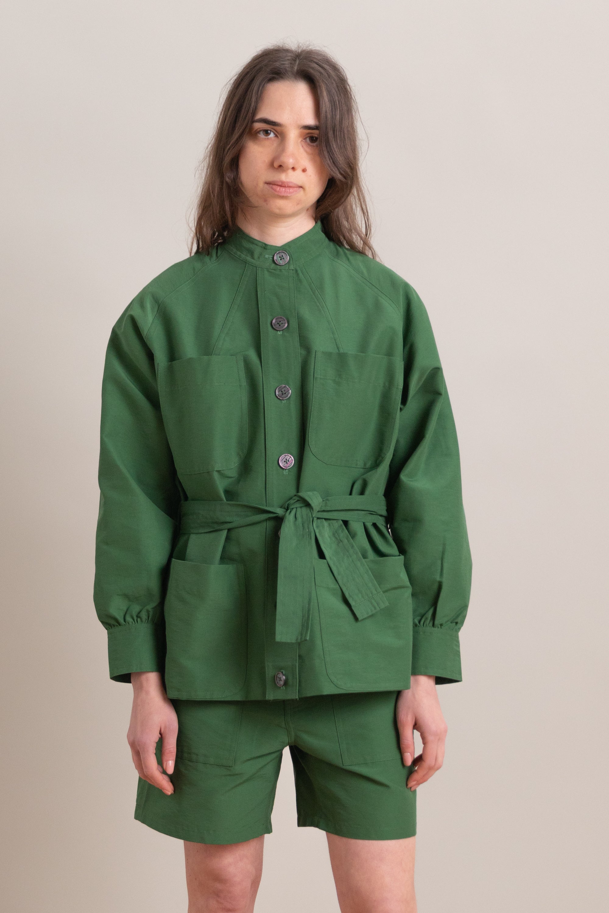 KIWA JACKET IN GREEN GROSGRAIN
