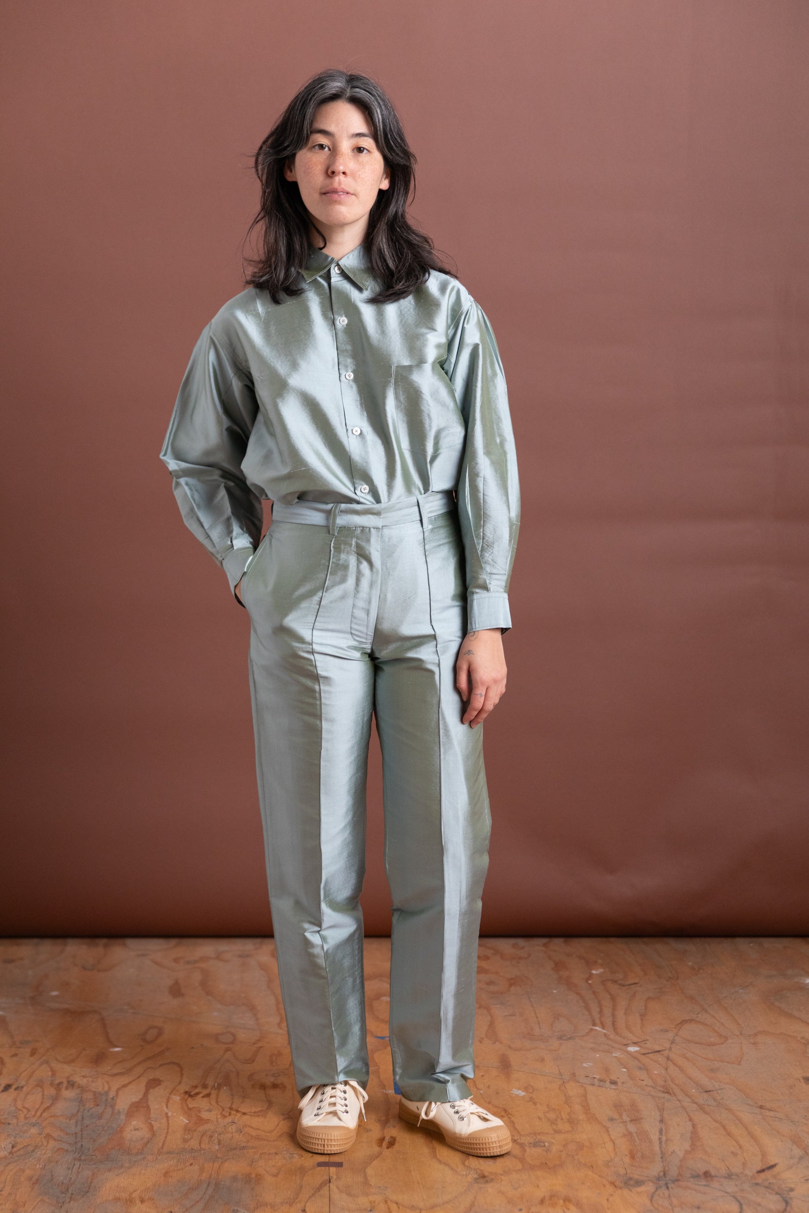NILES TROUSER IN MINT SILK TAFFETA