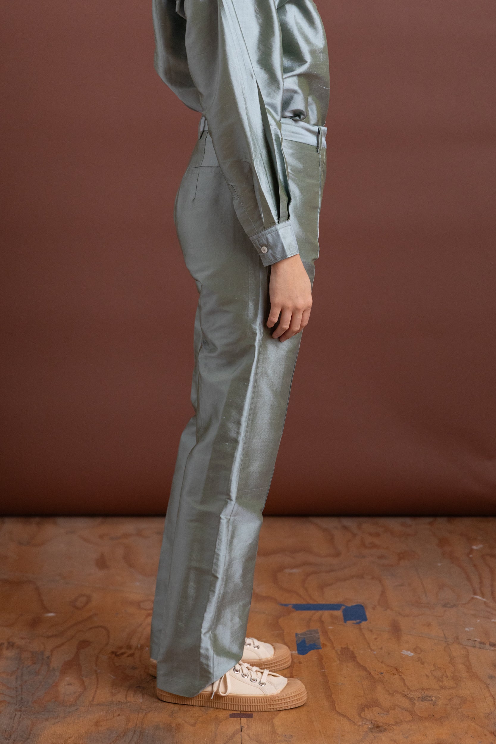 NILES TROUSER IN MINT SILK TAFFETA