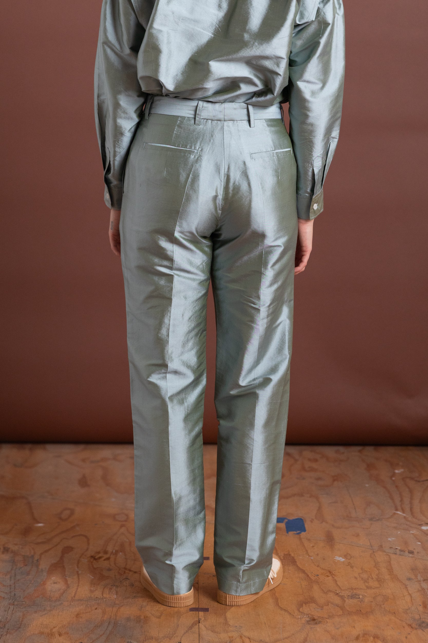 NILES TROUSER IN MINT SILK TAFFETA