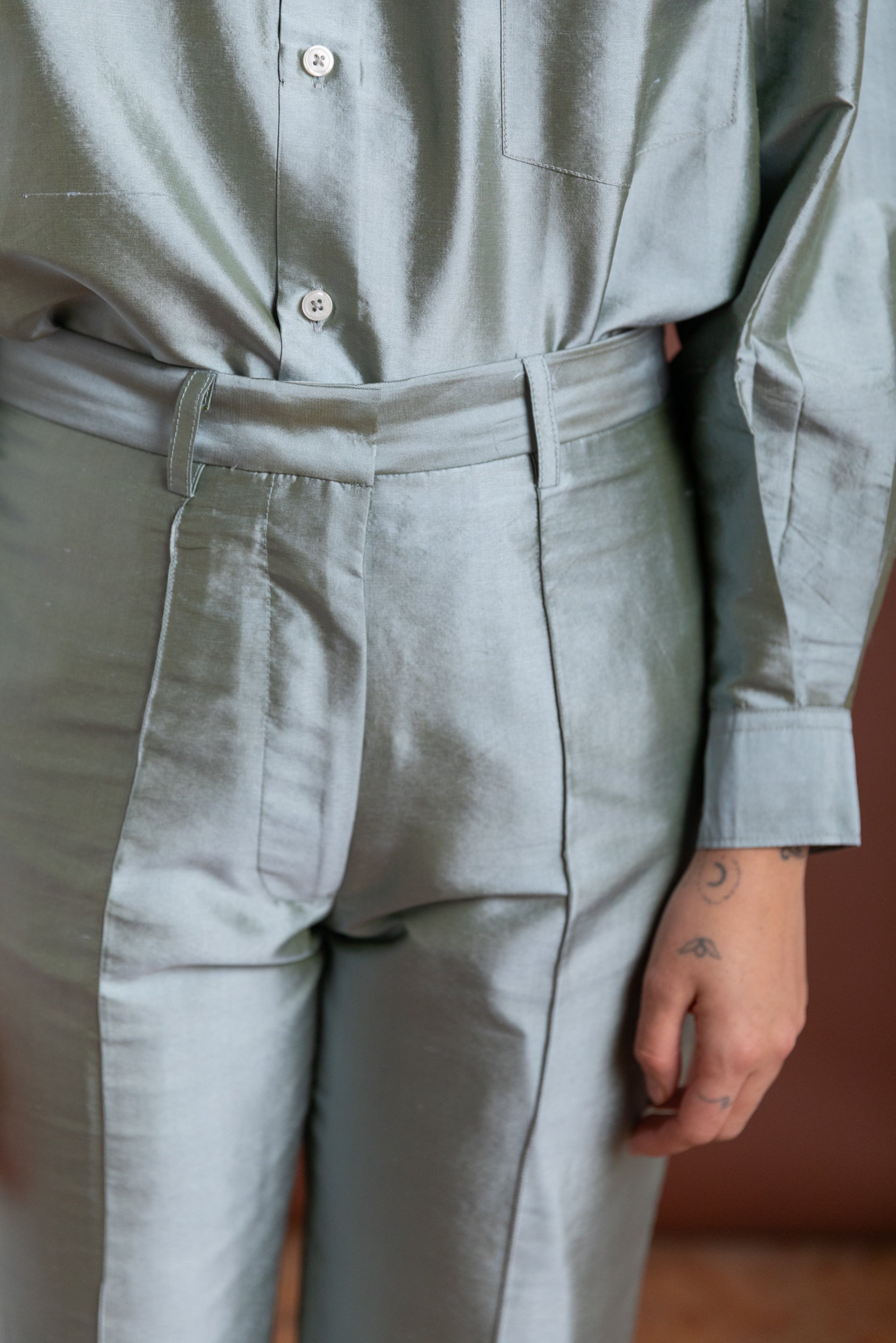 NILES TROUSER IN MINT SILK TAFFETA