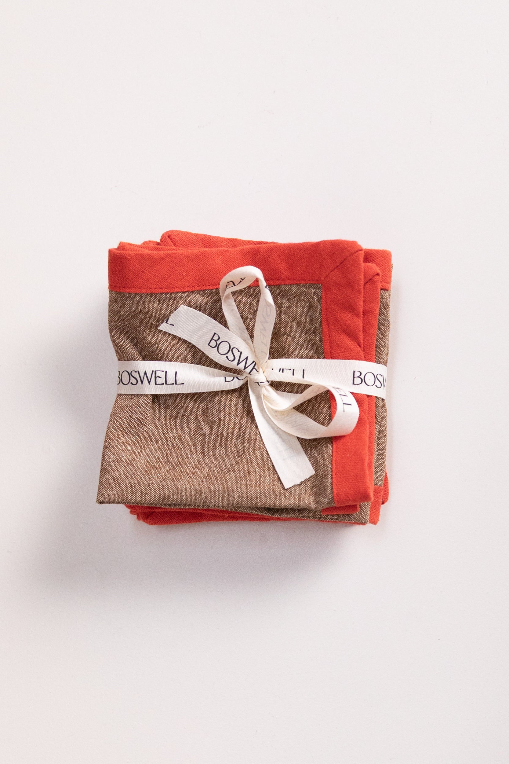 EDGED COCKTAIL NAPKINS IN BROWN LINEN - SET OF FOUR