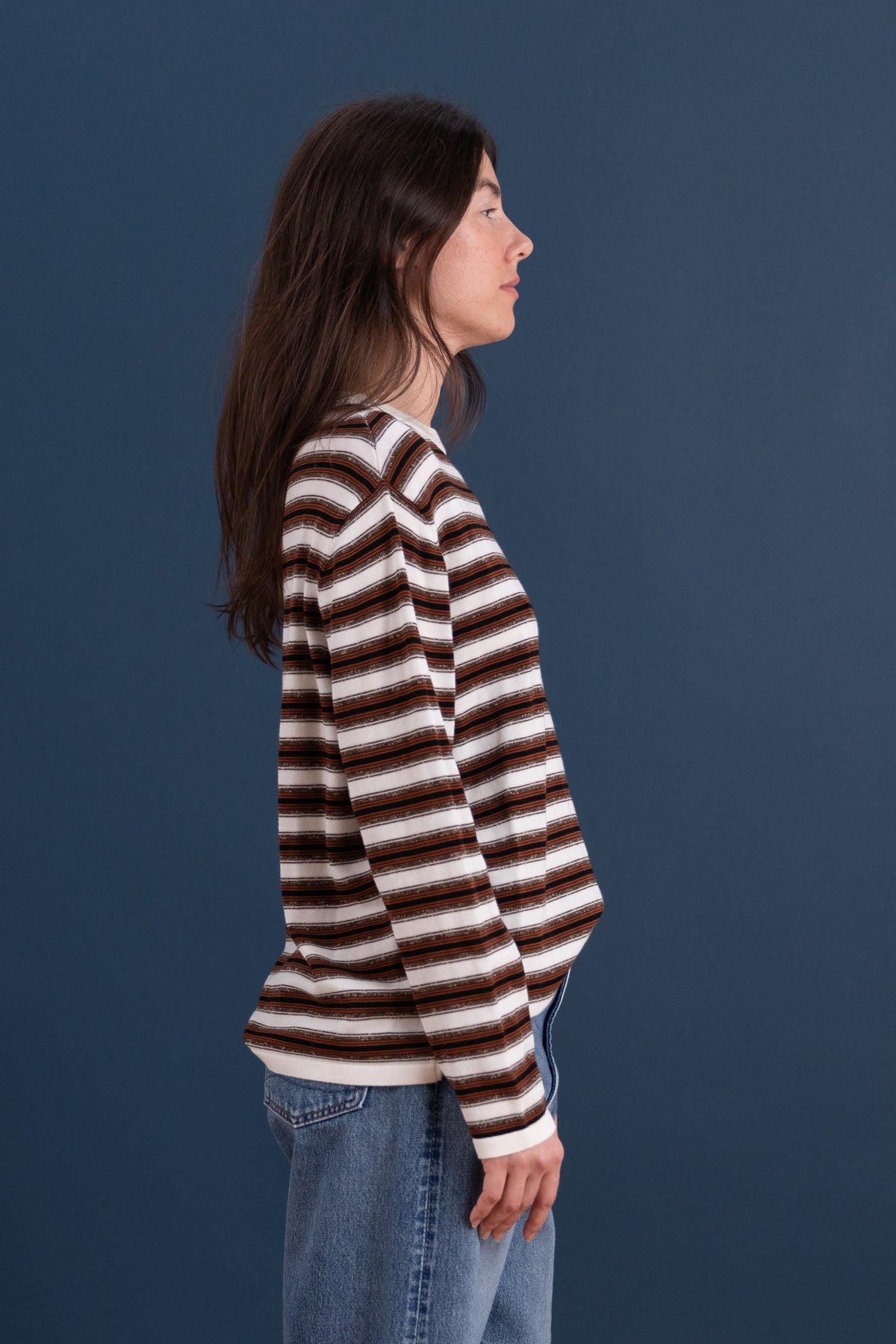 STRIPED LONG SLEEVE TEE IN WHITE COTTON