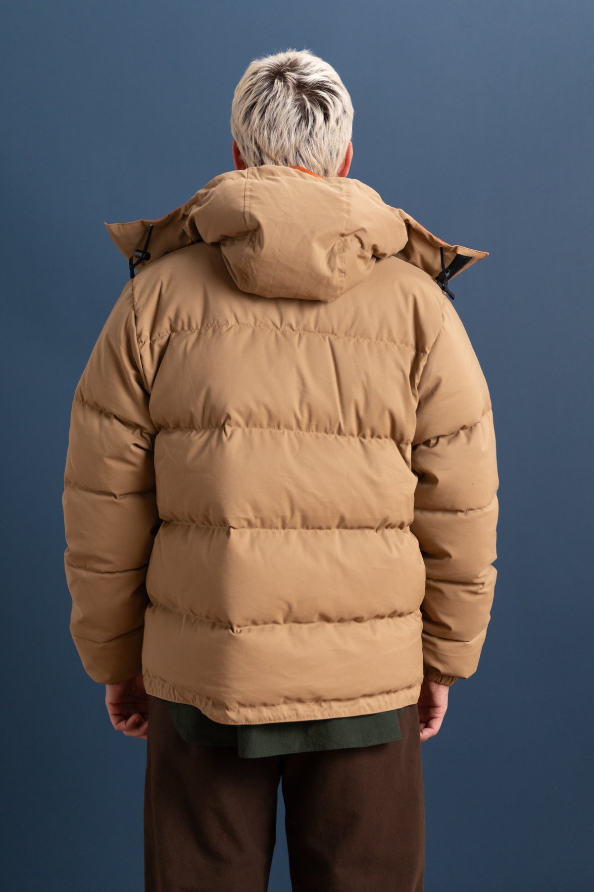 DOWN SWEATER IN TAN AND RUST 60/40 COTTON/NYLON
