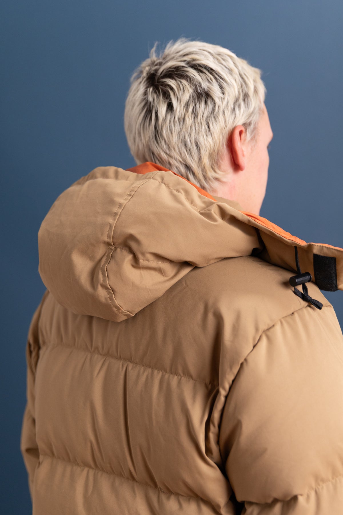 DOWN SWEATER IN TAN AND RUST 60/40 COTTON/NYLON