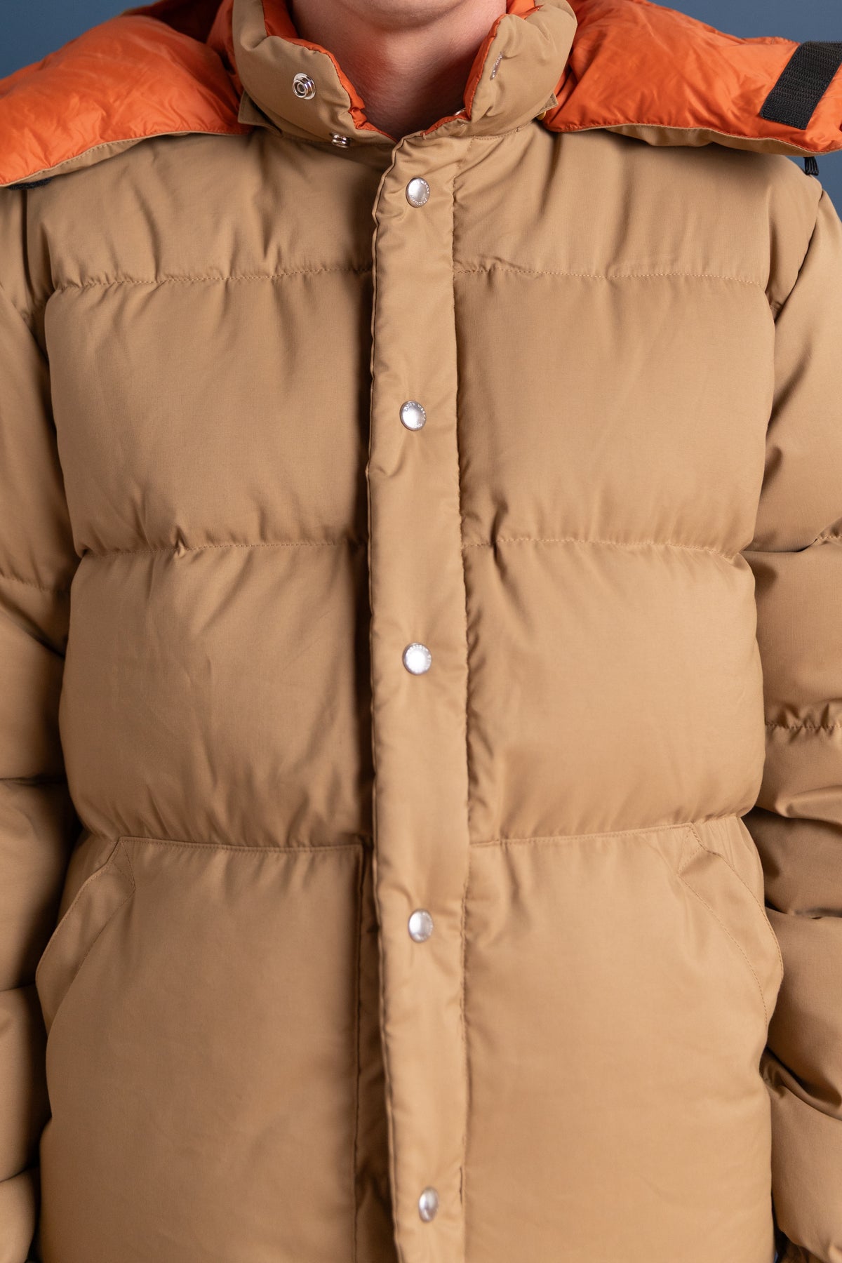 DOWN SWEATER IN TAN AND RUST 60/40 COTTON/NYLON