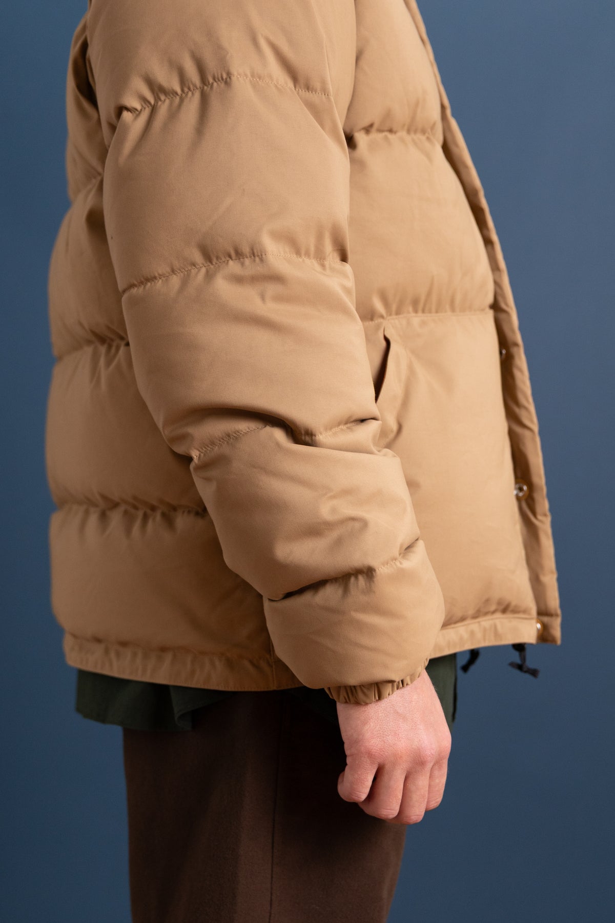 DOWN SWEATER IN TAN AND RUST 60/40 COTTON/NYLON