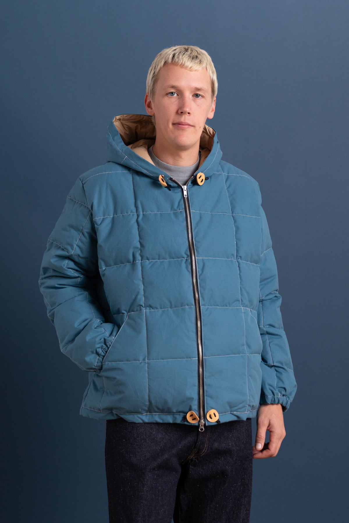 HOODED SWEATSHIRT IN ROBIN AND AMBER WAXED COTTON