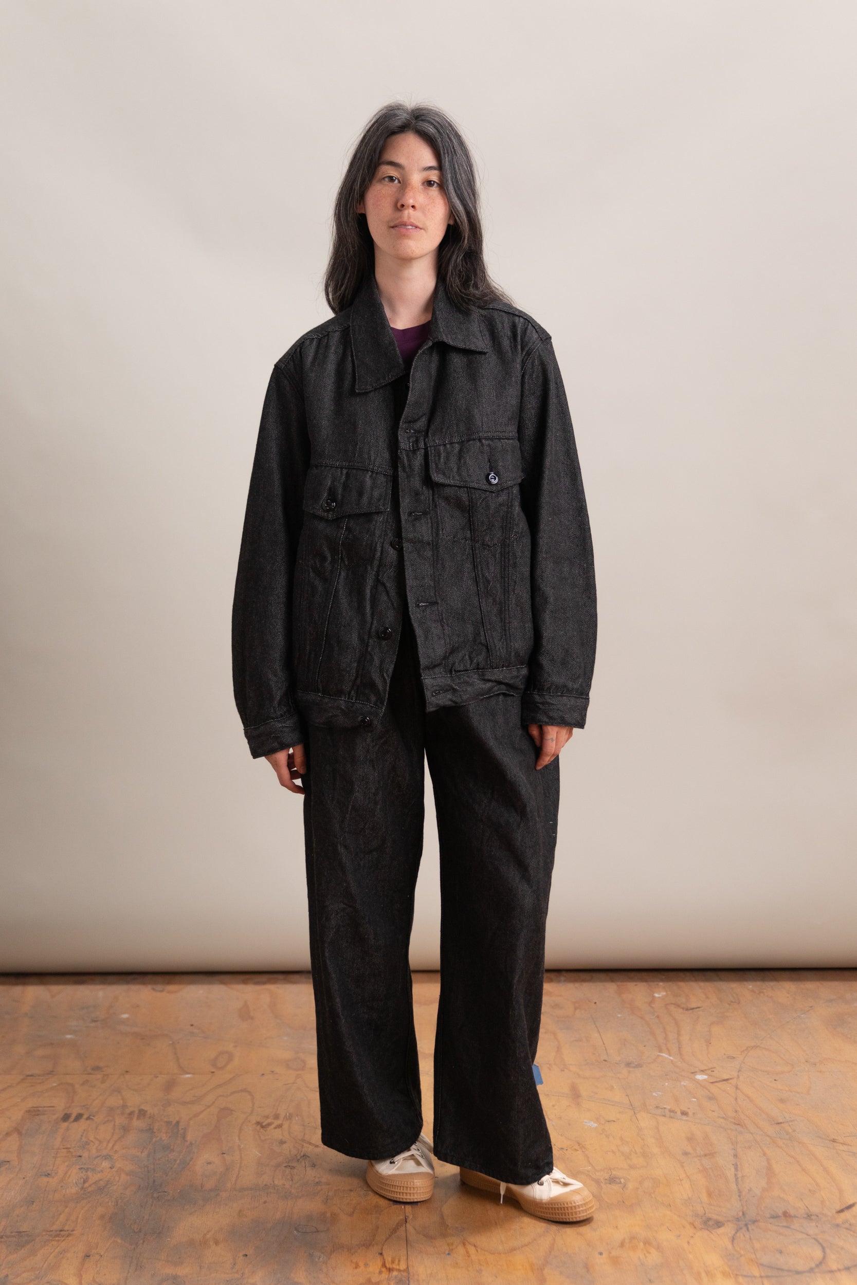EASY TRUCKER IN BLACK WARP WOOL-CORE SELVEDGE