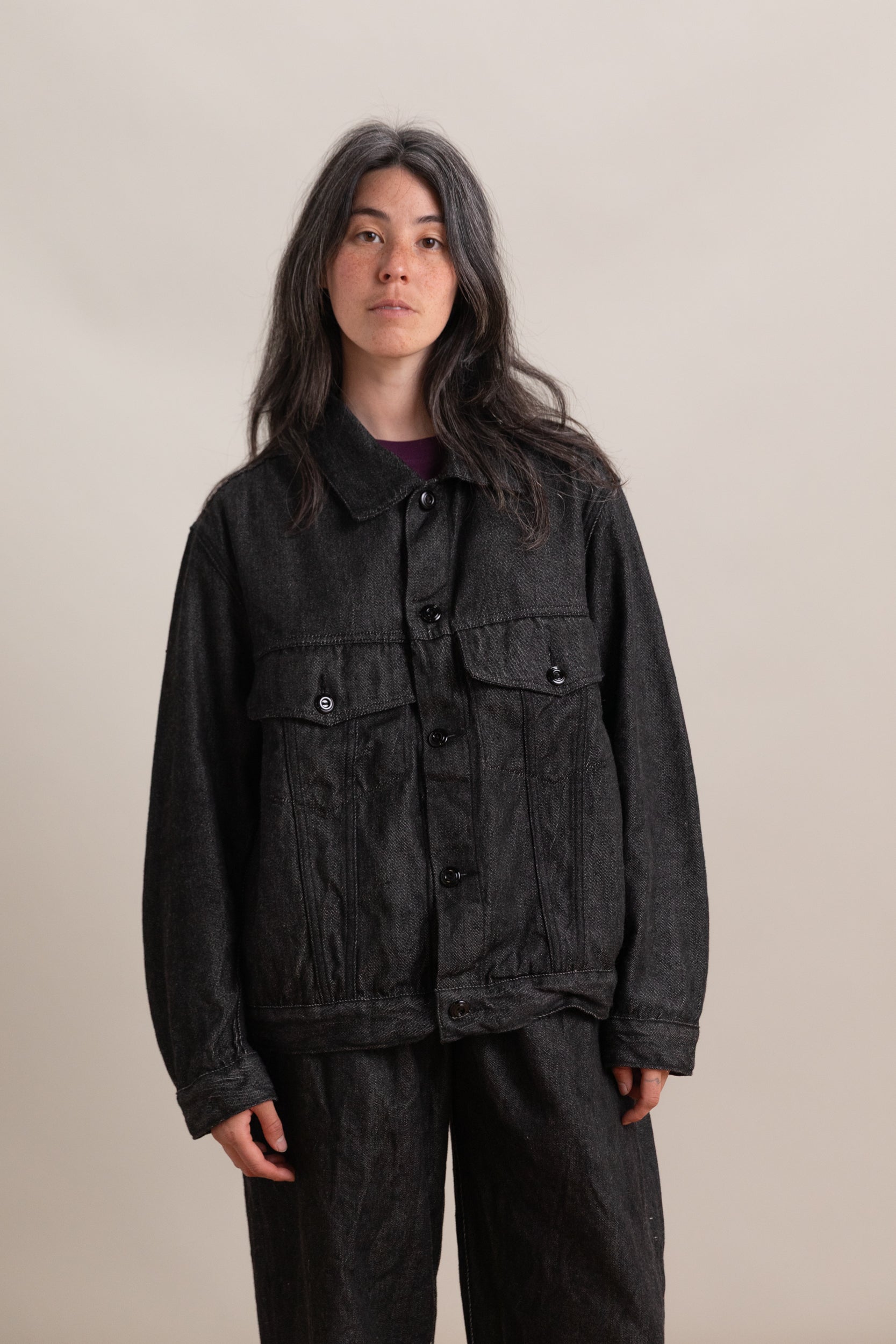 EASY TRUCKER IN BLACK WARP WOOL-CORE SELVEDGE