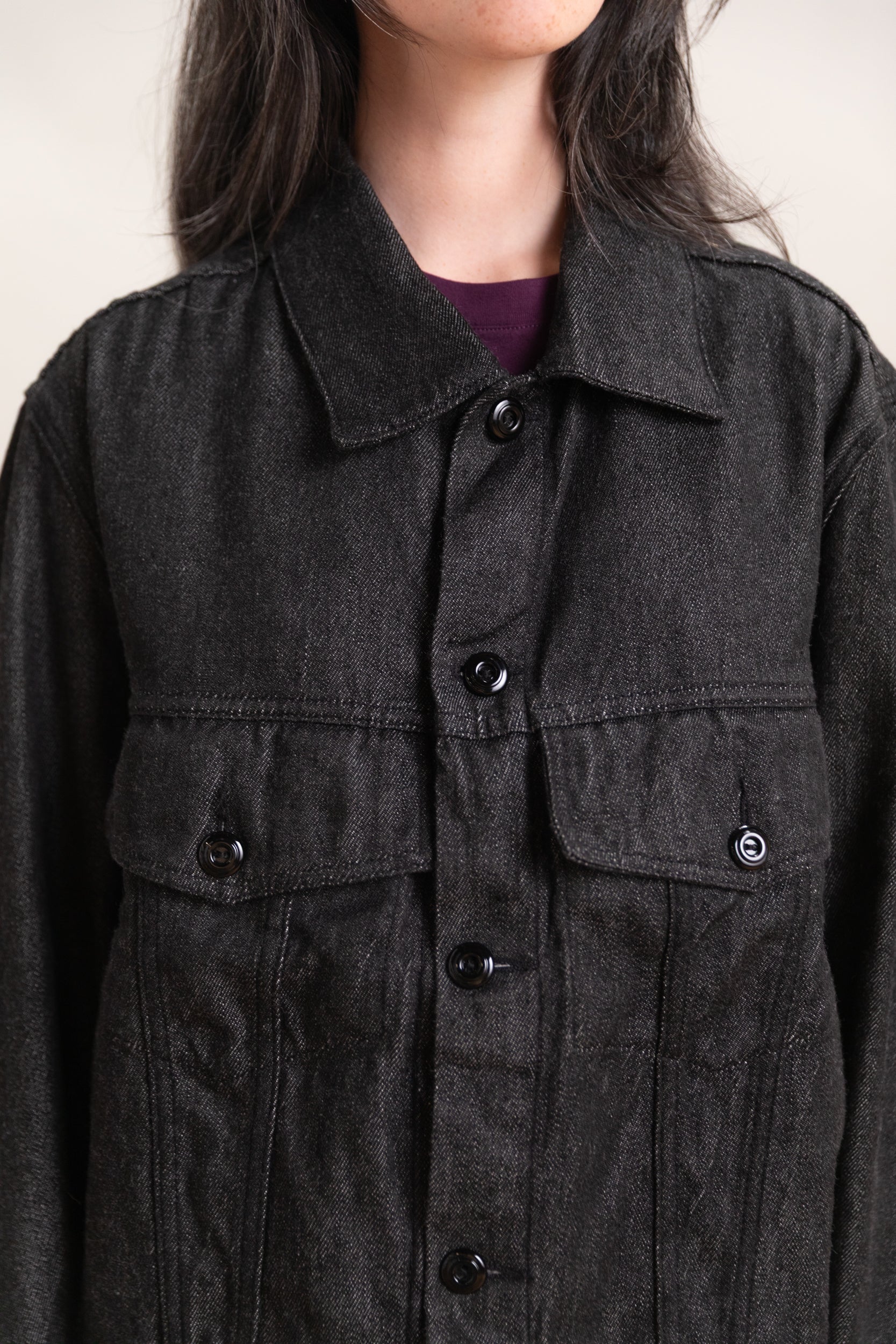 EASY TRUCKER IN BLACK WARP WOOL-CORE SELVEDGE