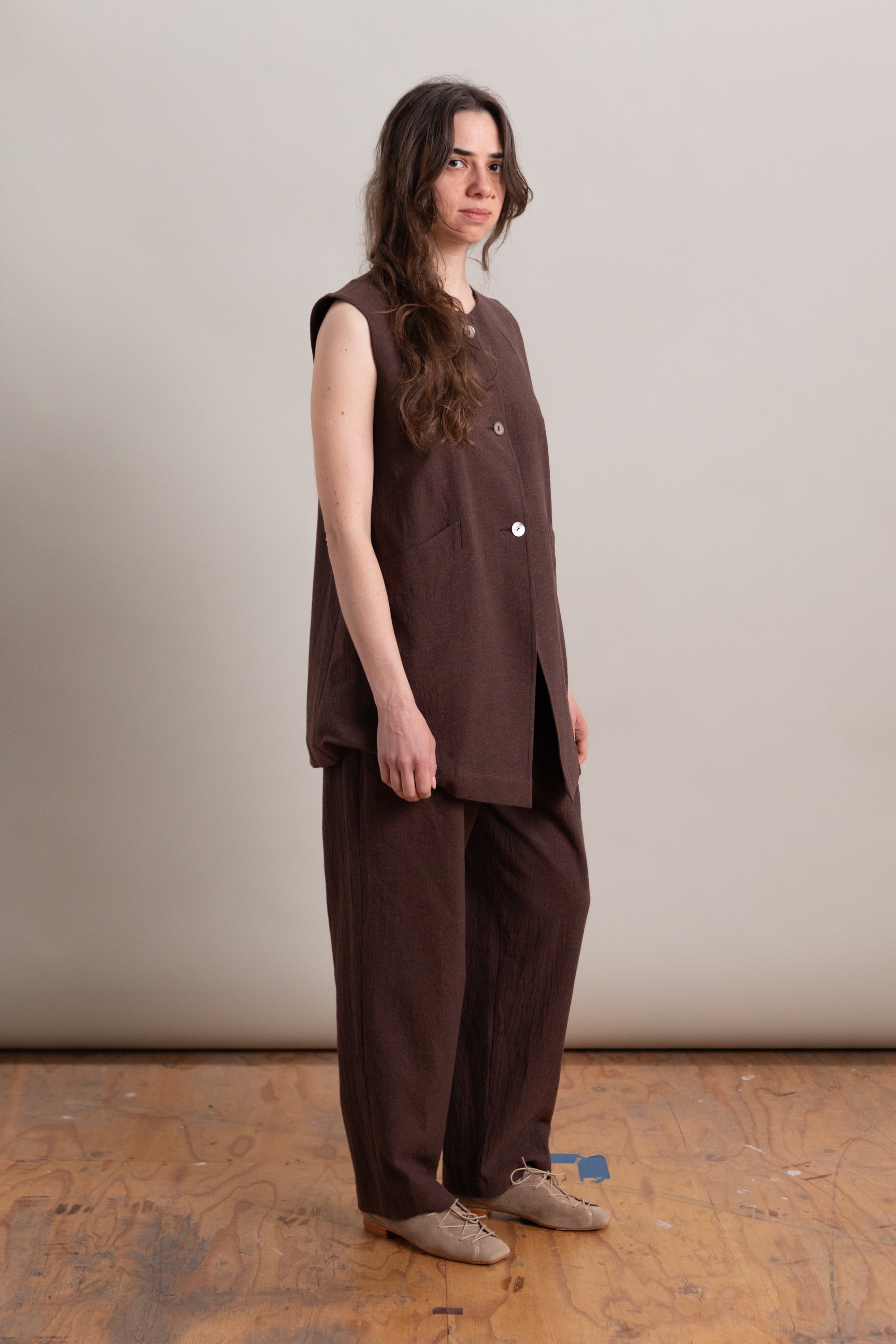 DAPHNE VEST IN FOG PURPLE HIGH TWISTED COTTON POPLIN