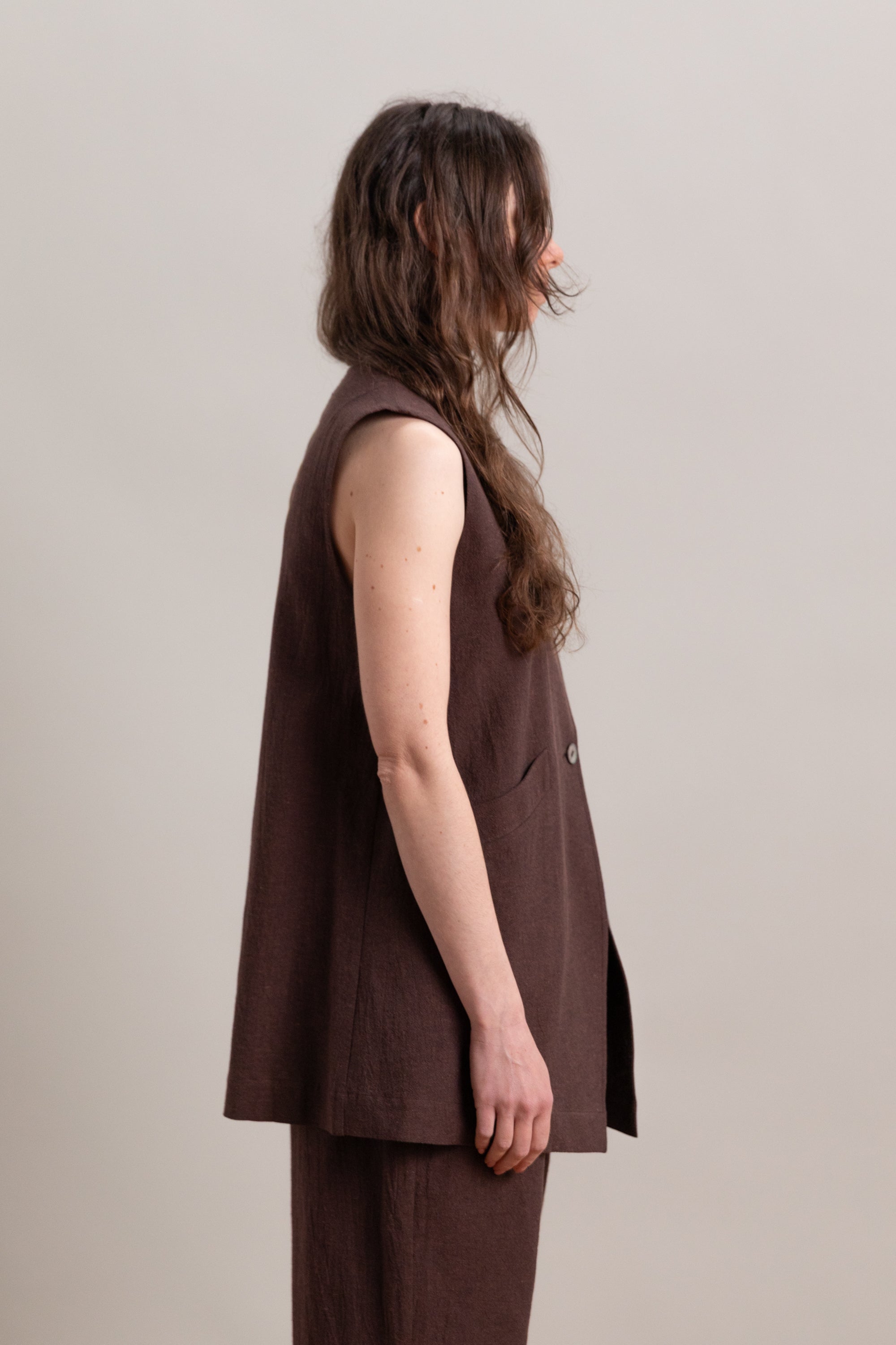 DAPHNE VEST IN FOG PURPLE HIGH TWISTED COTTON POPLIN