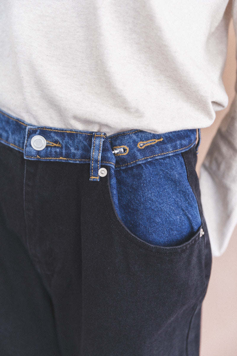 OLLIE JEANS IN BLACK AND DARK WASH DENIM