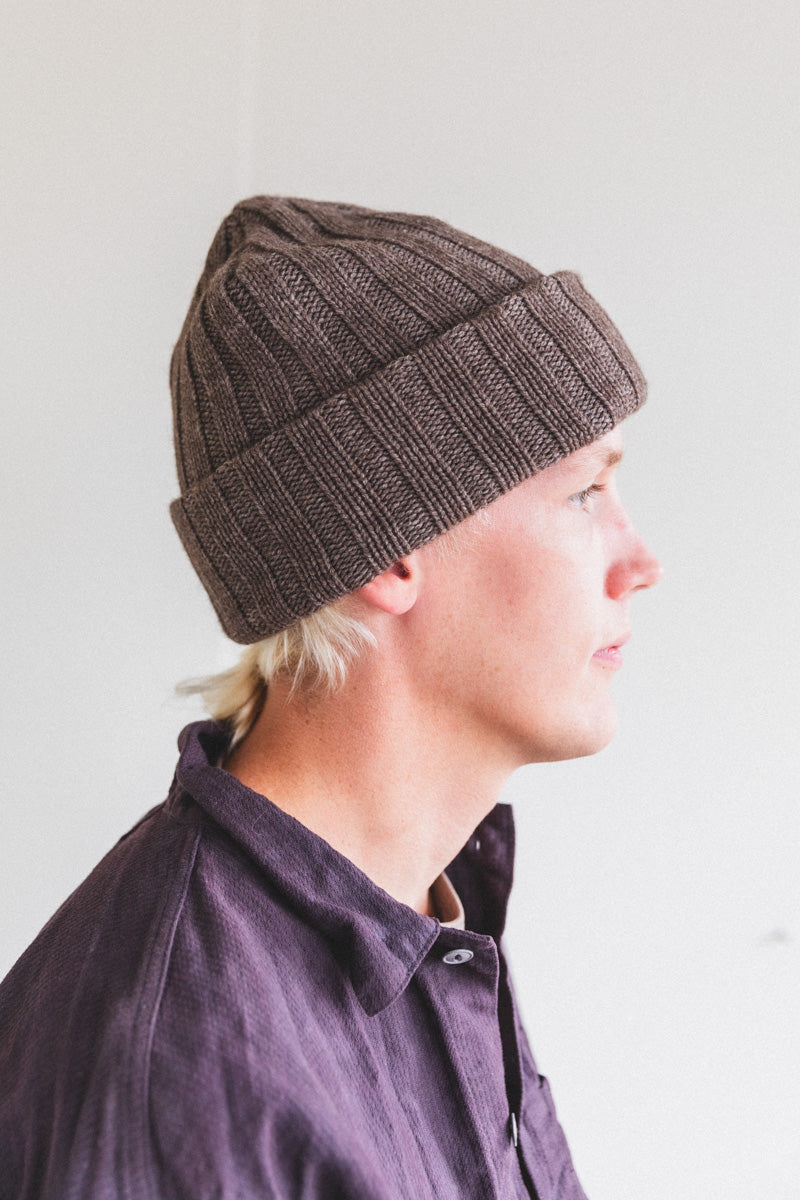 TWO PLY KNIT HAT IN BROWN YAK WOOL