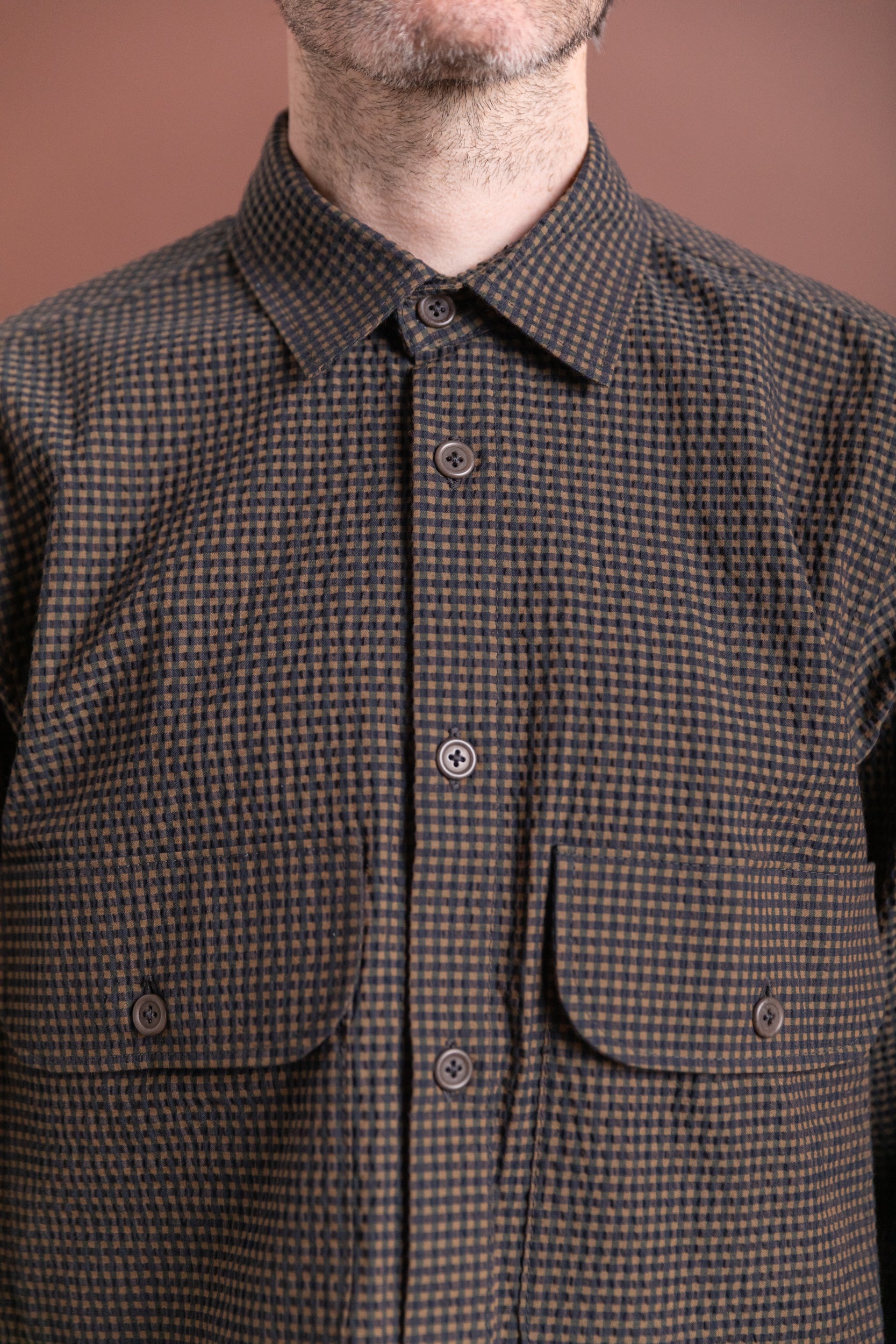 TWO POCKET SHIRT IN GINGHAM SEERSUCKER