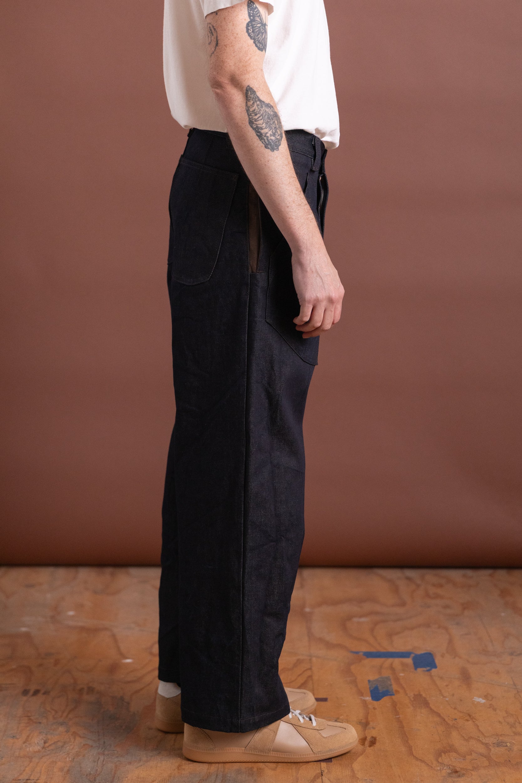 BAKER PANT IN INDIGO AND BROWN DENIM