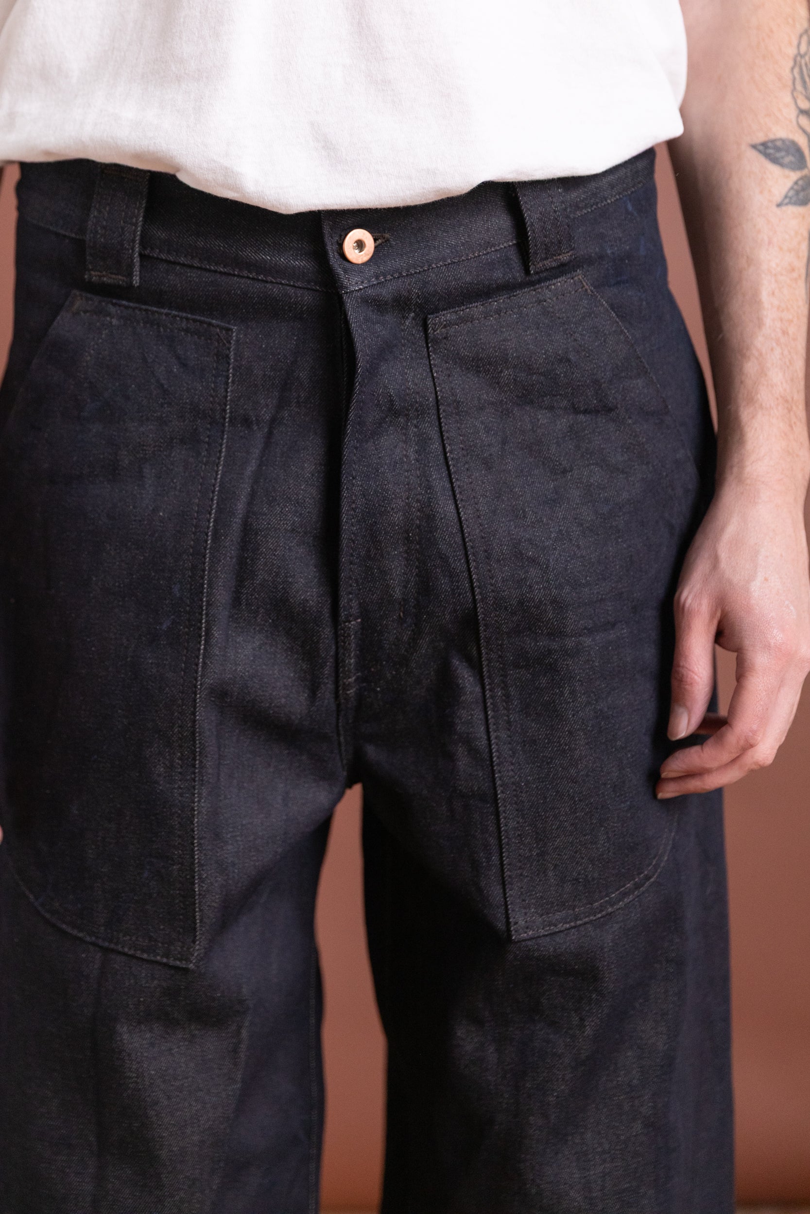 BAKER PANT IN INDIGO AND BROWN DENIM