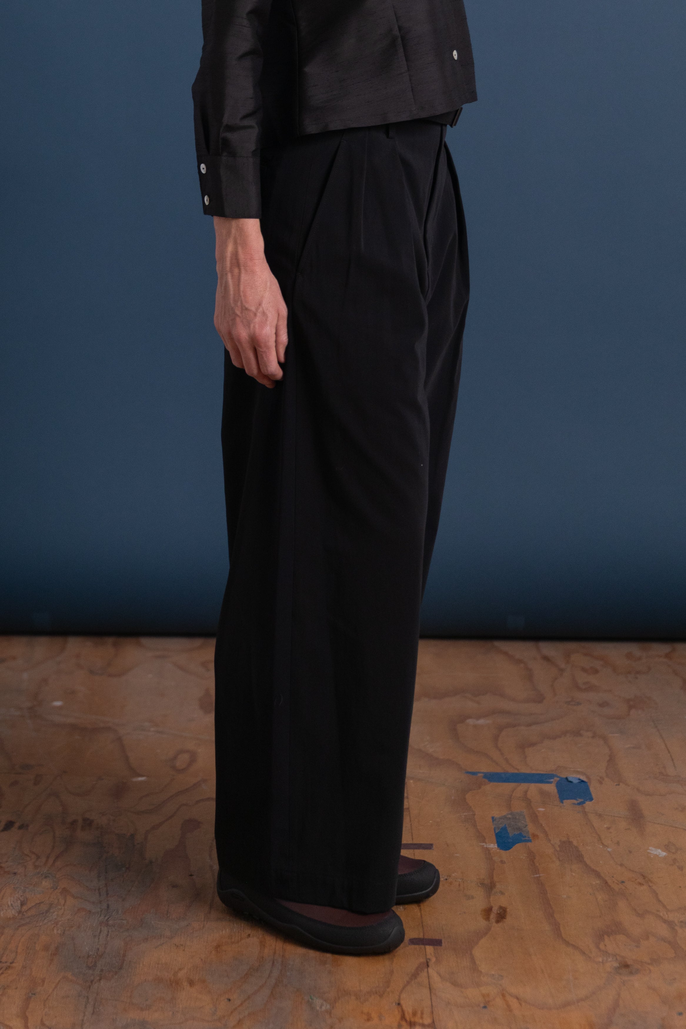 BELTED HIGH WAIST BAGGY PANTS IN BLACK COTTON