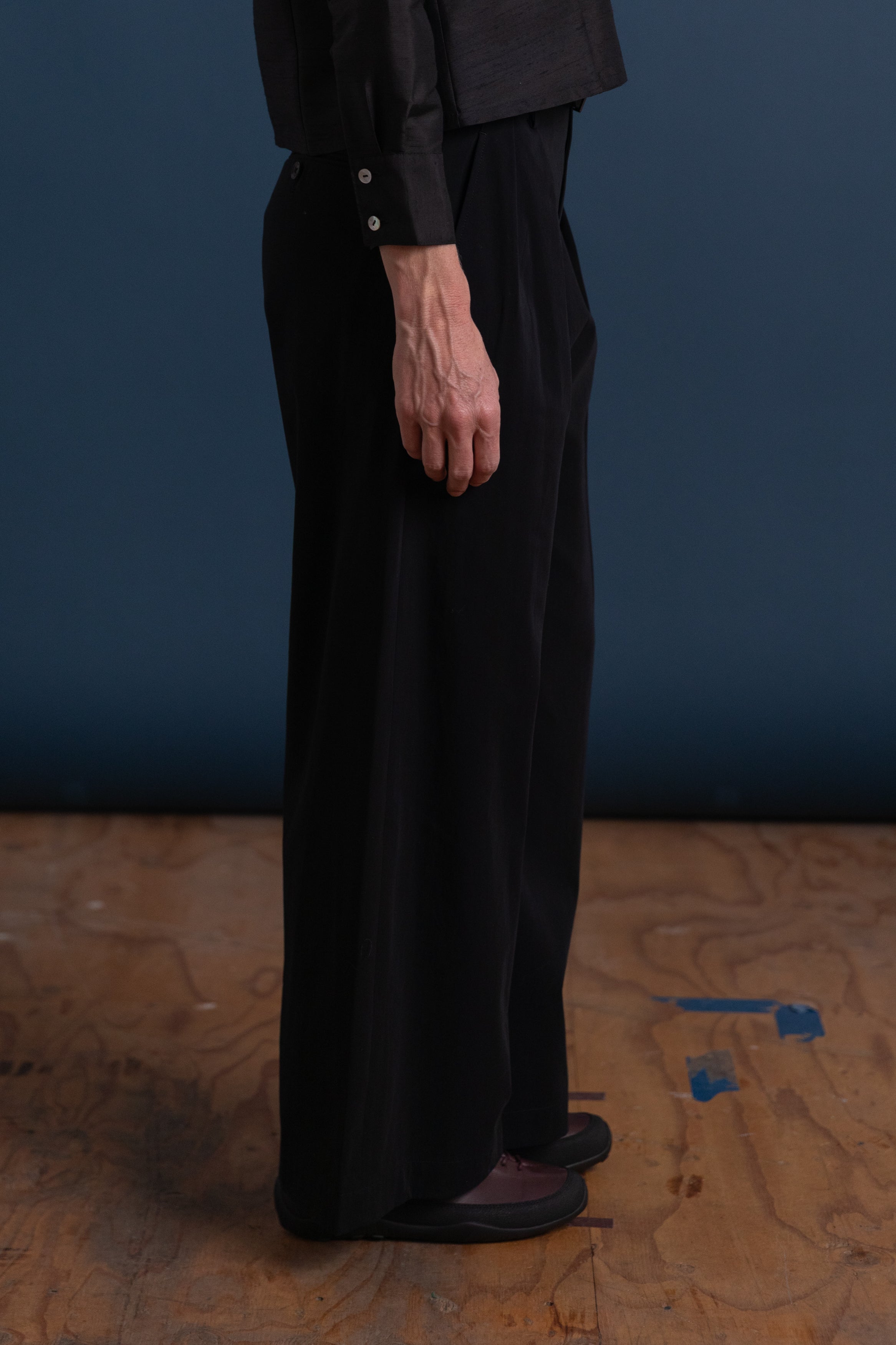 BELTED HIGH WAIST BAGGY PANTS IN BLACK COTTON