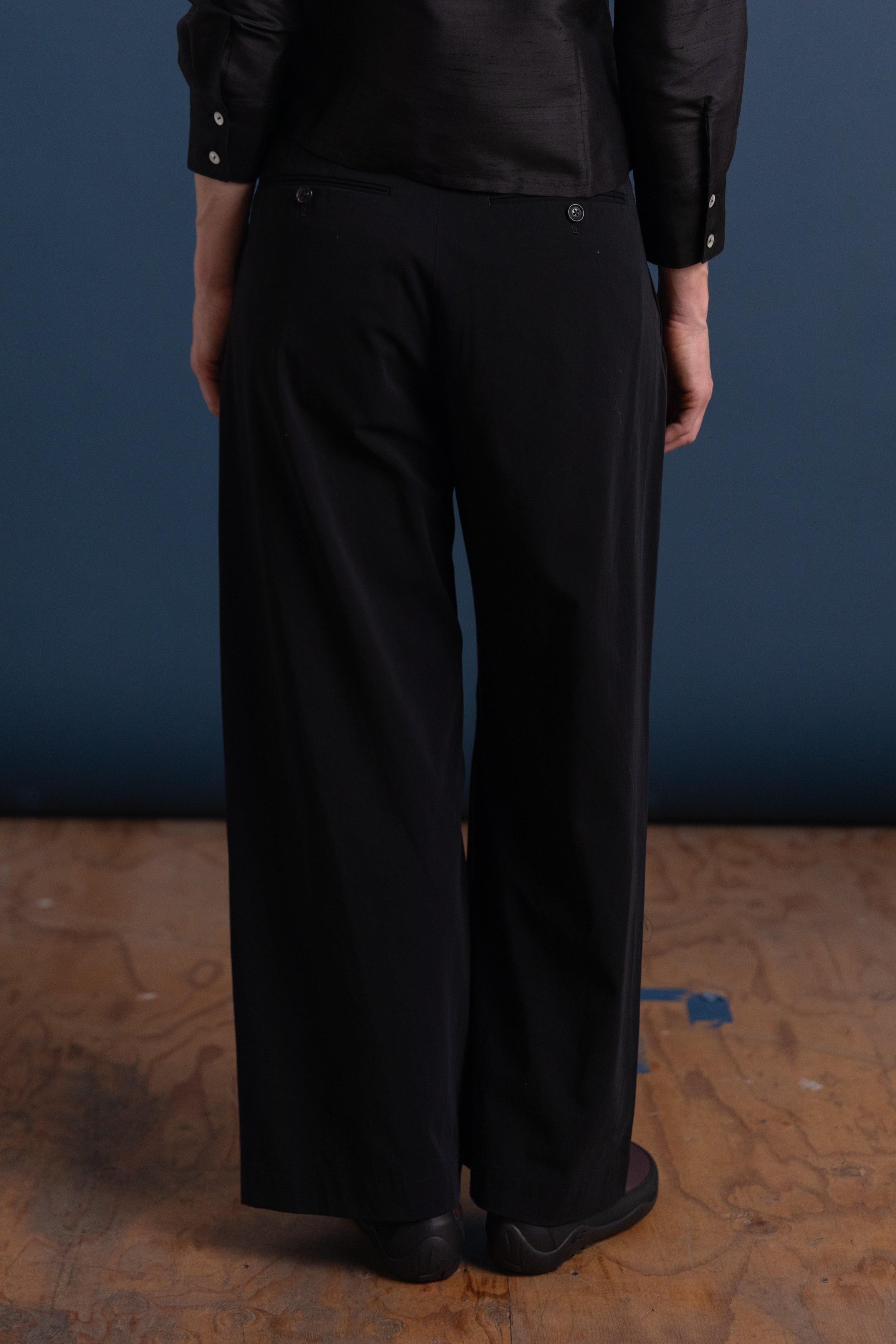 BELTED HIGH WAIST BAGGY PANTS IN BLACK COTTON