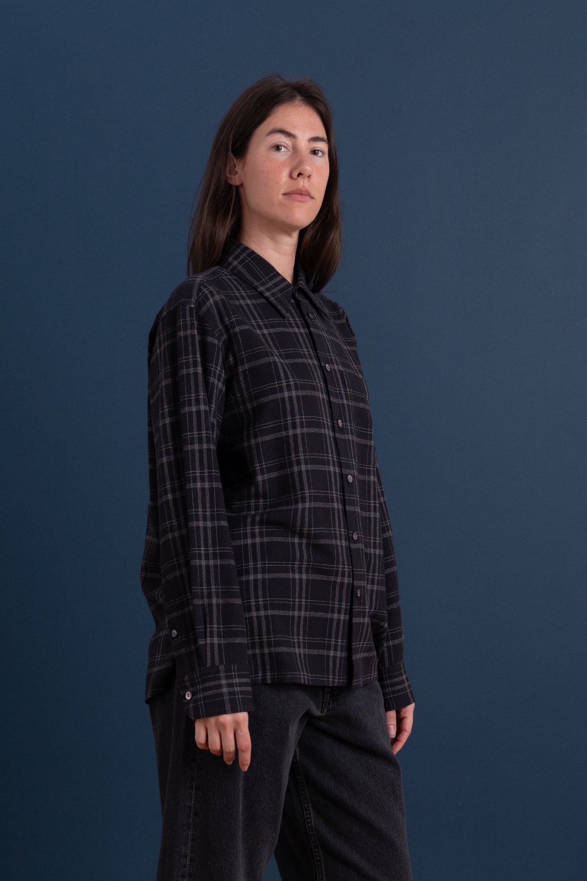 BOXY SHIRT IN GREY CHECK WOOL