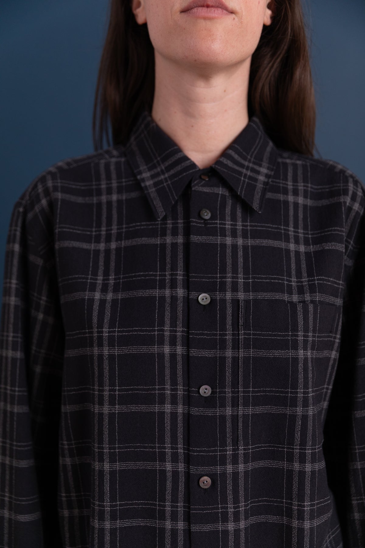 BOXY SHIRT IN GREY CHECK WOOL