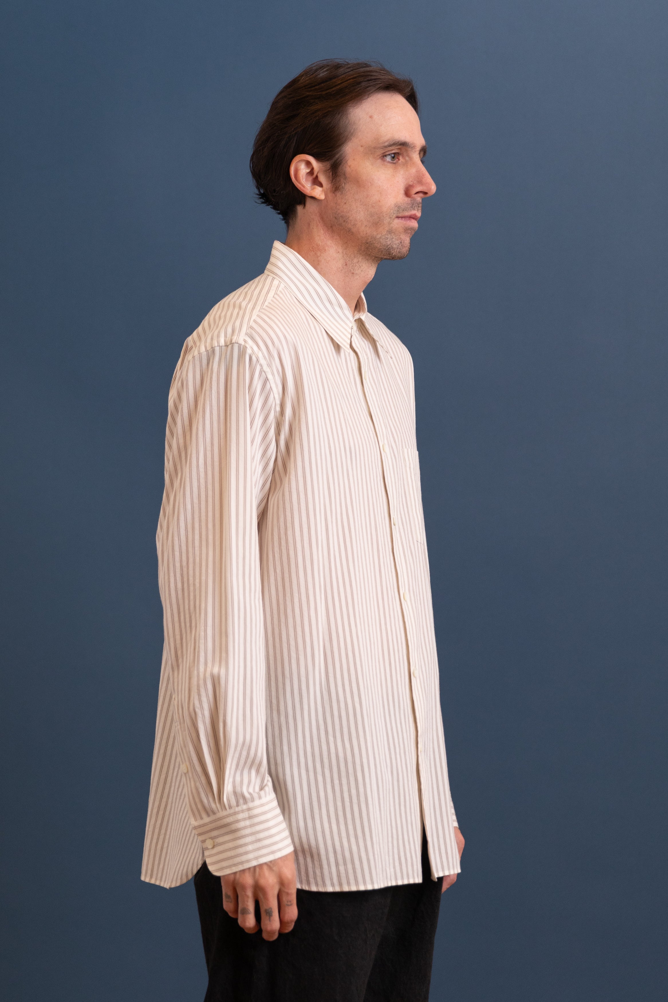 REGULAR COLLAR RELAXED FIT SHIRT IN BROWN STRIPE