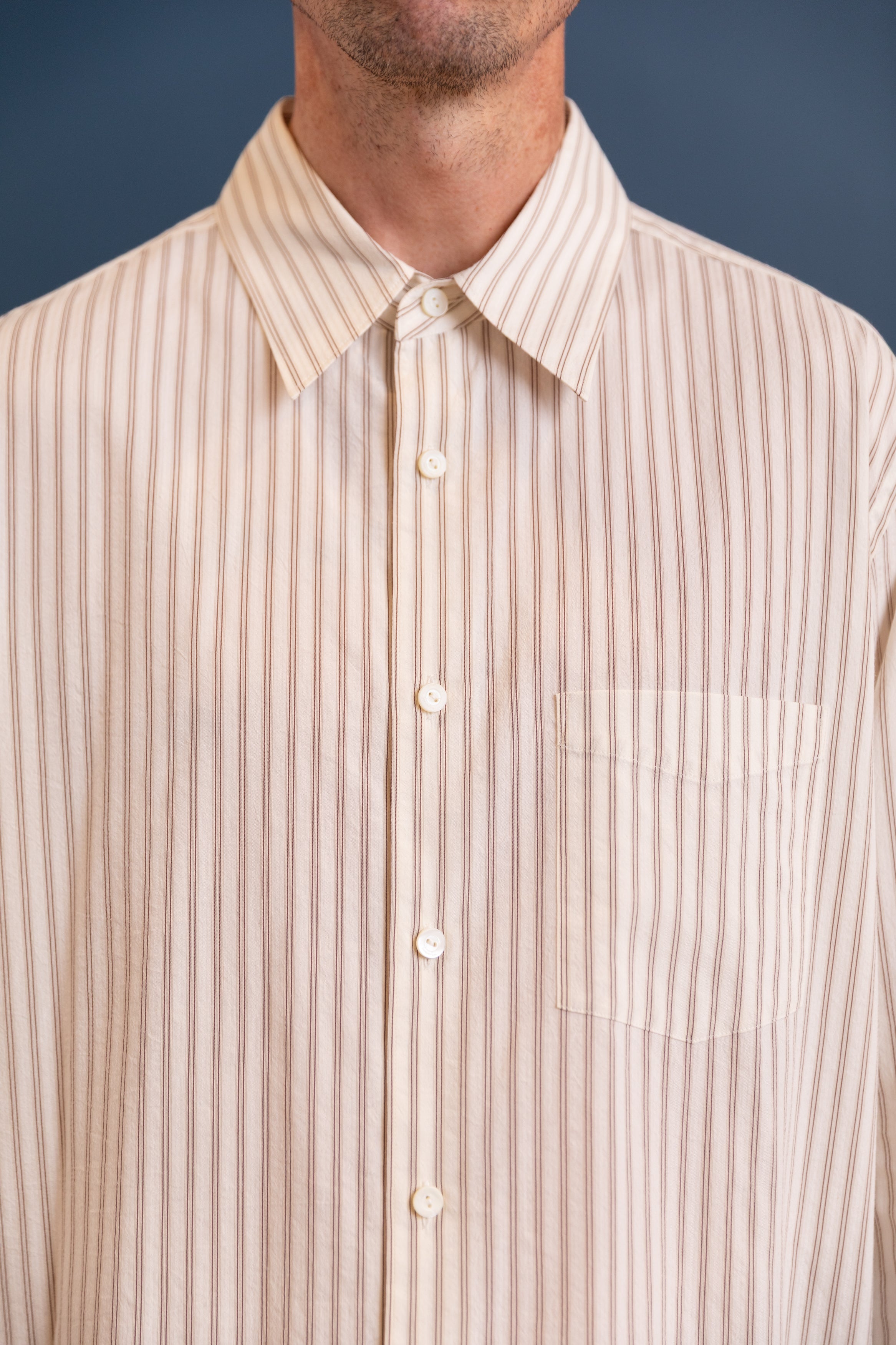 REGULAR COLLAR RELAXED FIT SHIRT IN BROWN STRIPE