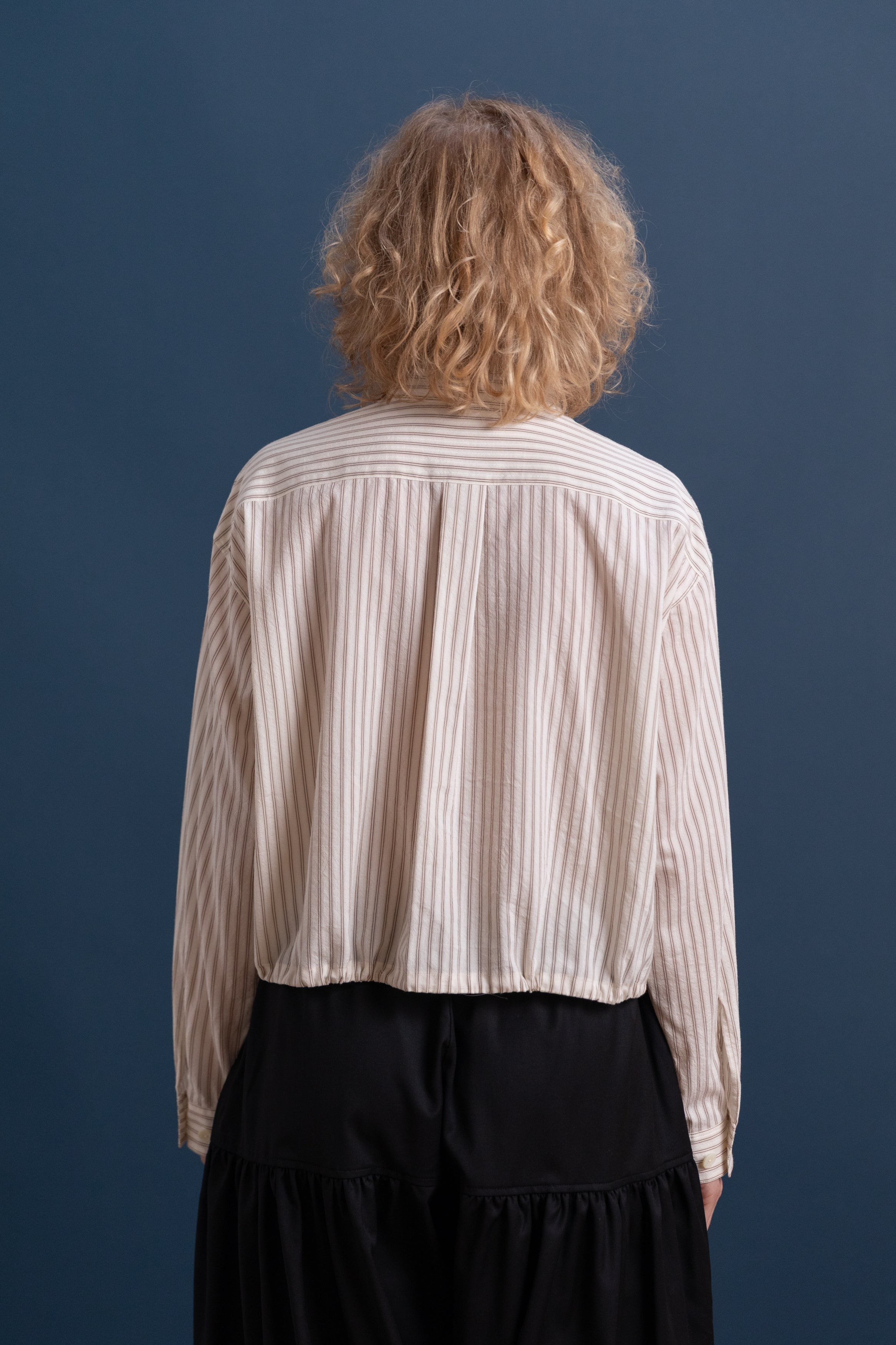 SHORT LENGTH SHIRT BLOUSE IN BROWN STRIPE