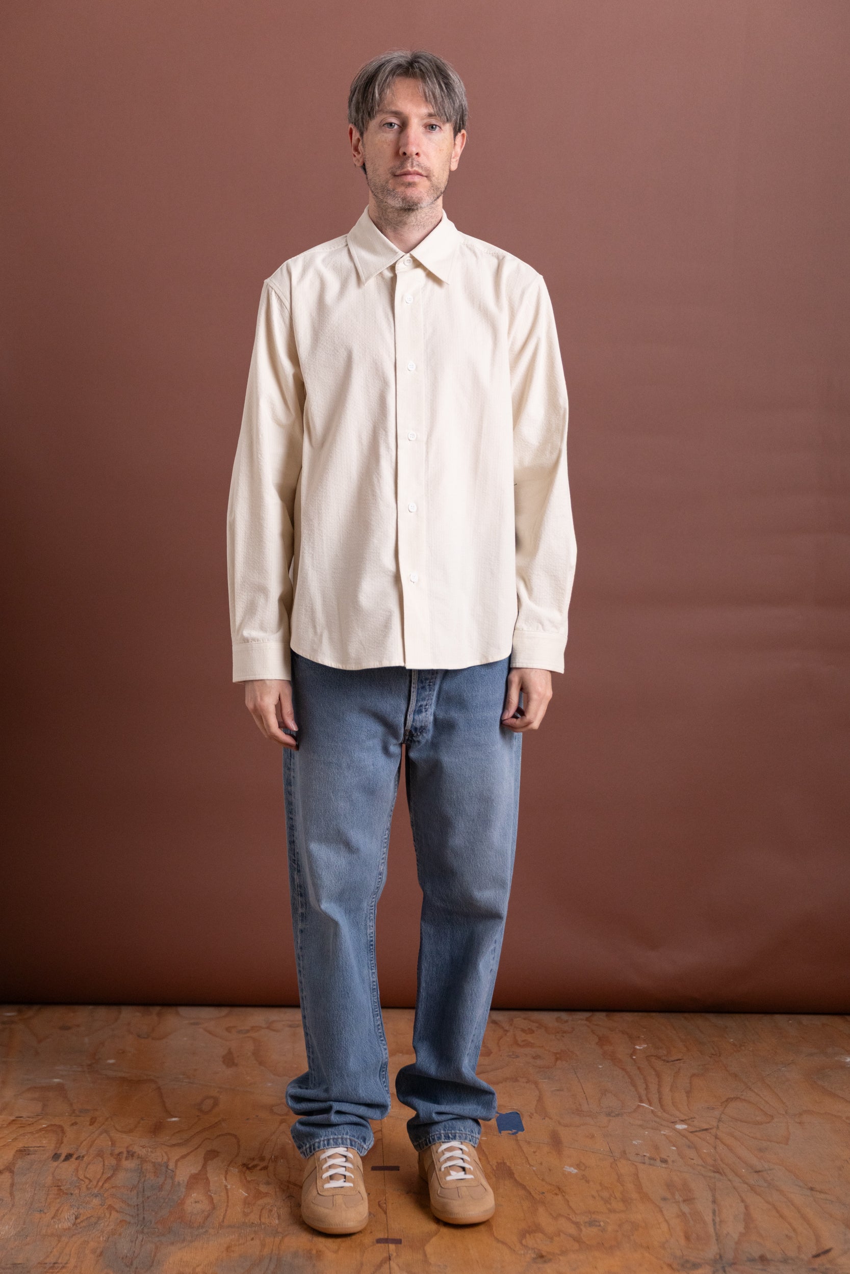 FILTER SHIRT IN OFF WHITE COTTON RIPPLE CORDUROY