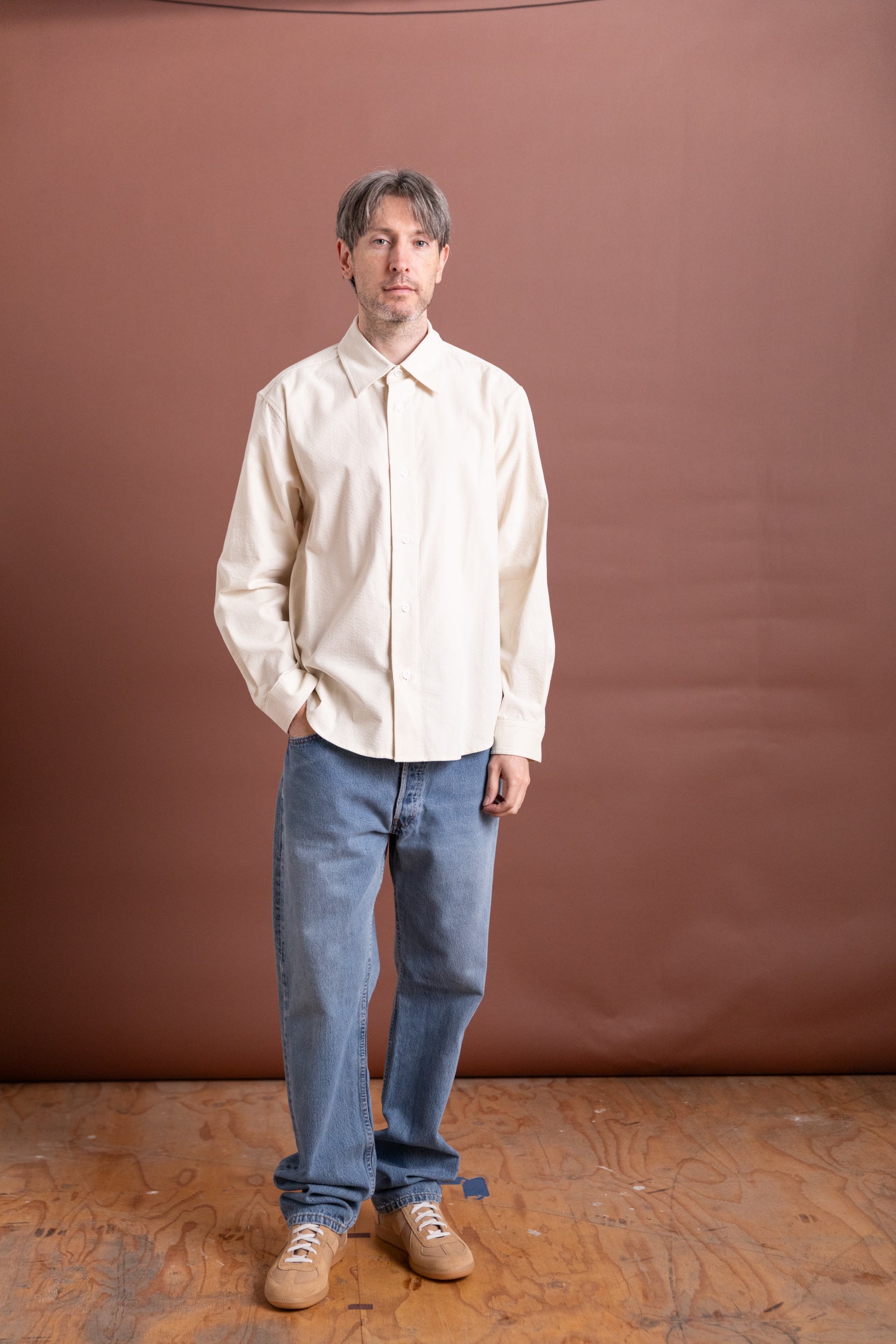 FILTER SHIRT IN OFF WHITE COTTON RIPPLE CORDUROY