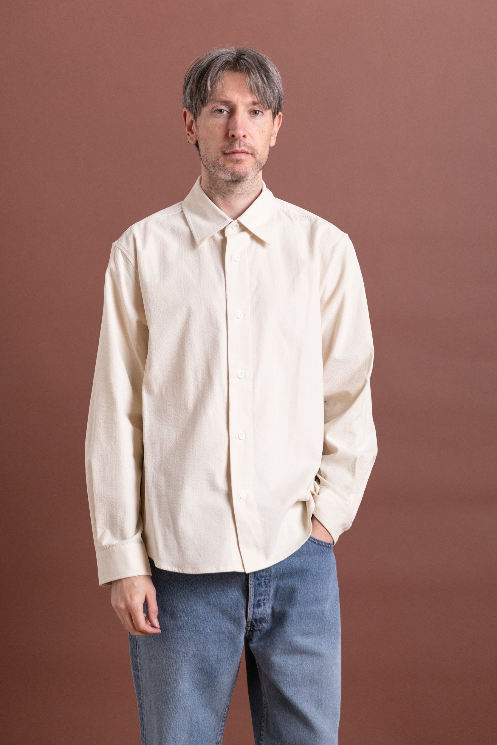 FILTER SHIRT IN OFF WHITE COTTON RIPPLE CORDUROY