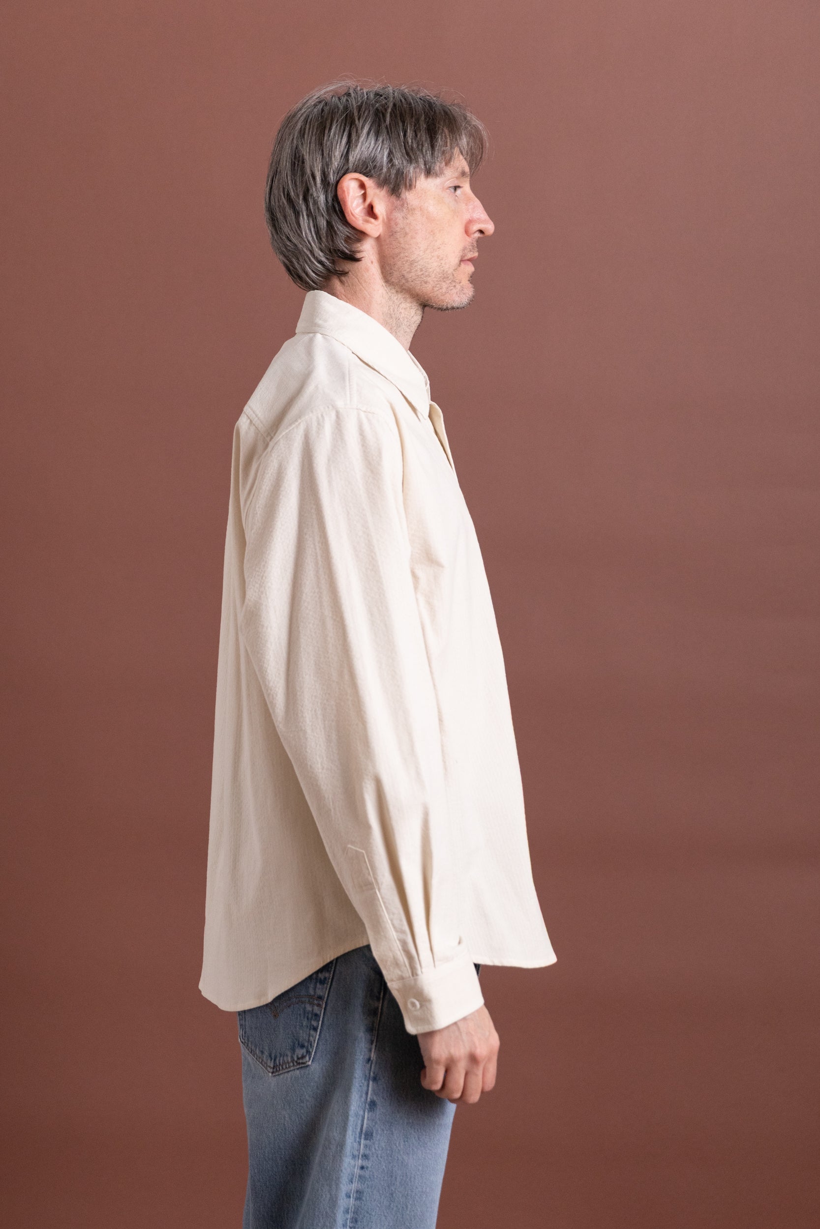 off white dress shirt FILTER SHIRT IN OFF WHITE COTTON RIPPLE CORDUROY