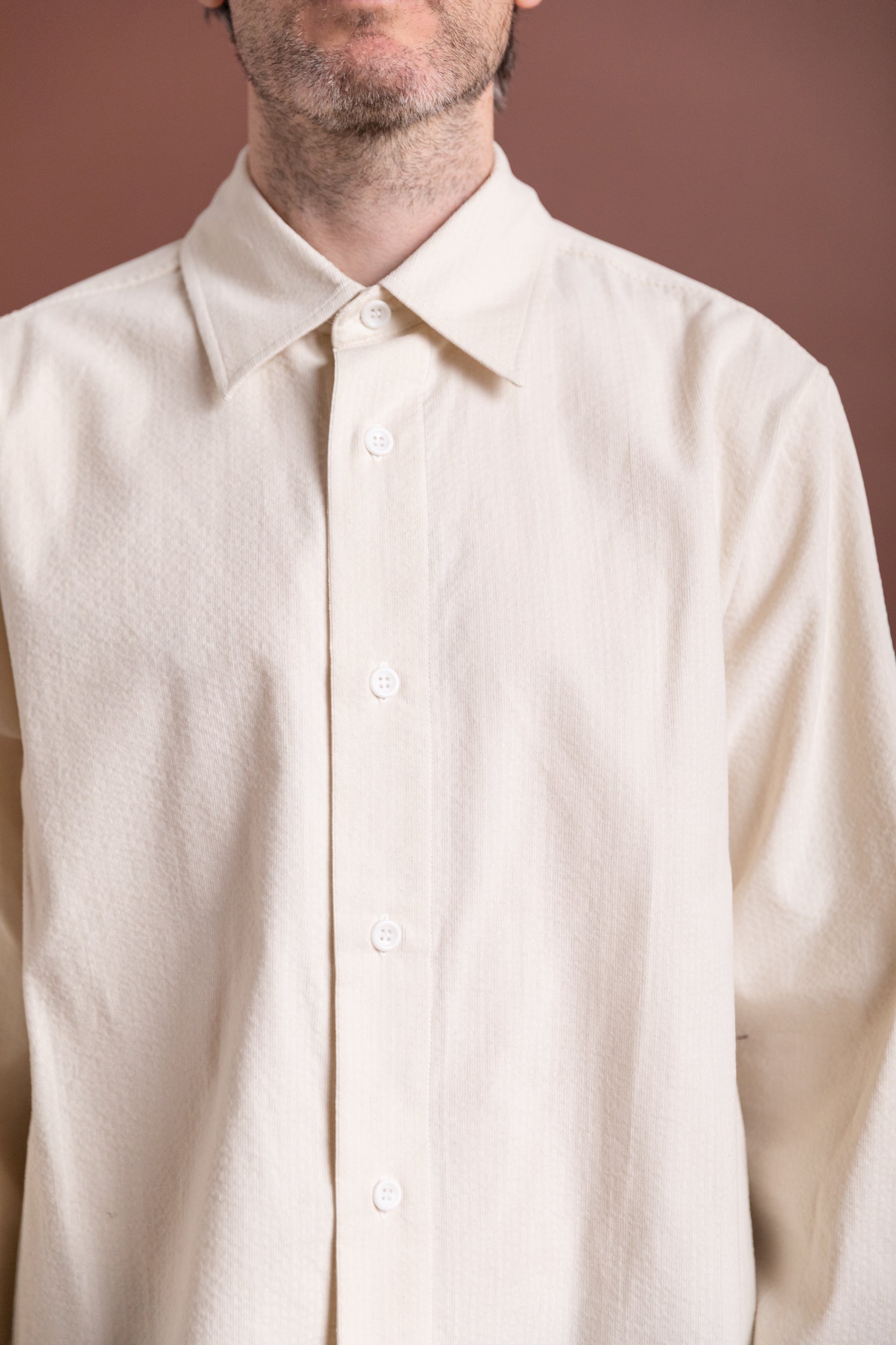 FILTER SHIRT IN OFF WHITE COTTON RIPPLE CORDUROY