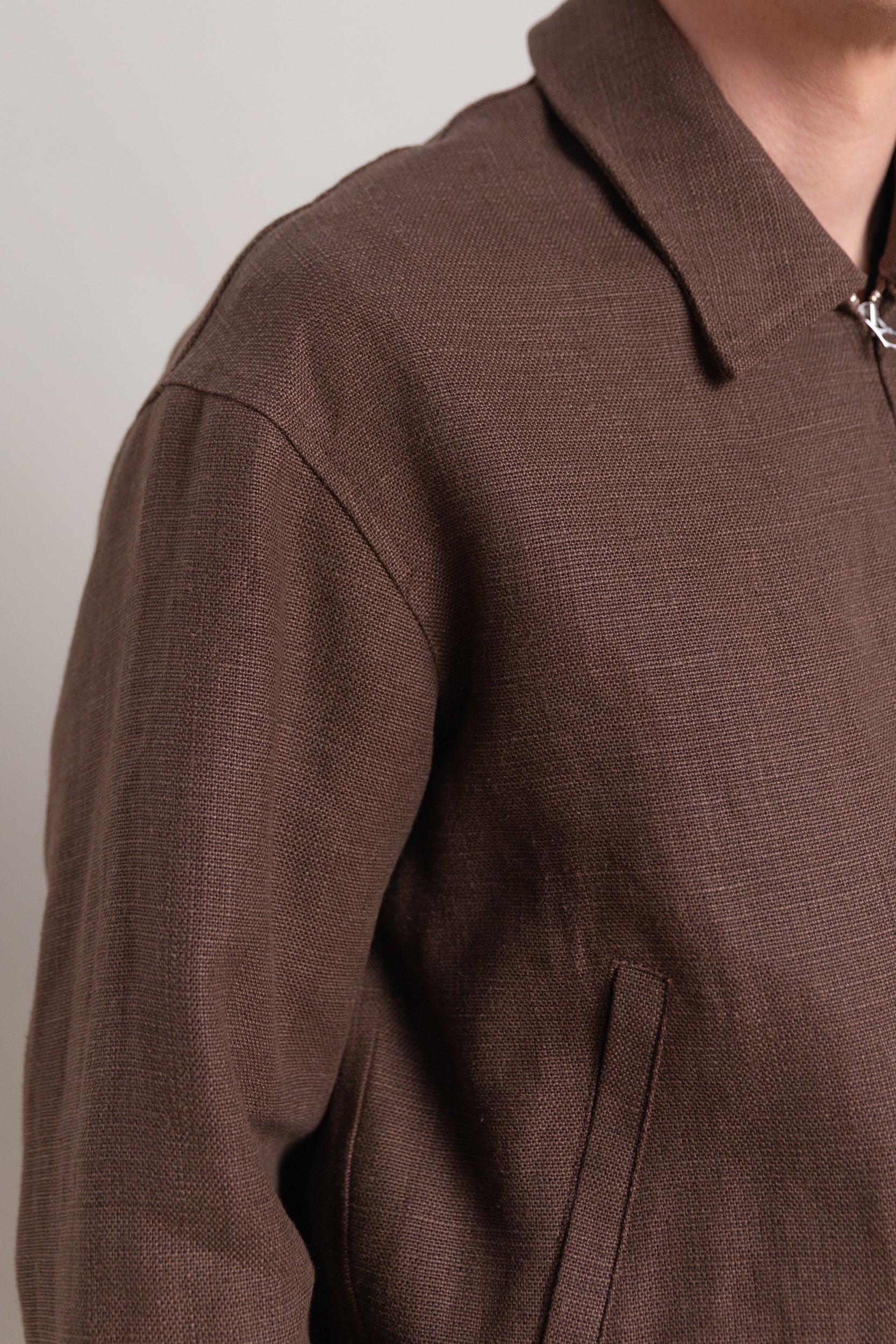 MACHINE JACKET IN BROWN BELGIAN LINEN