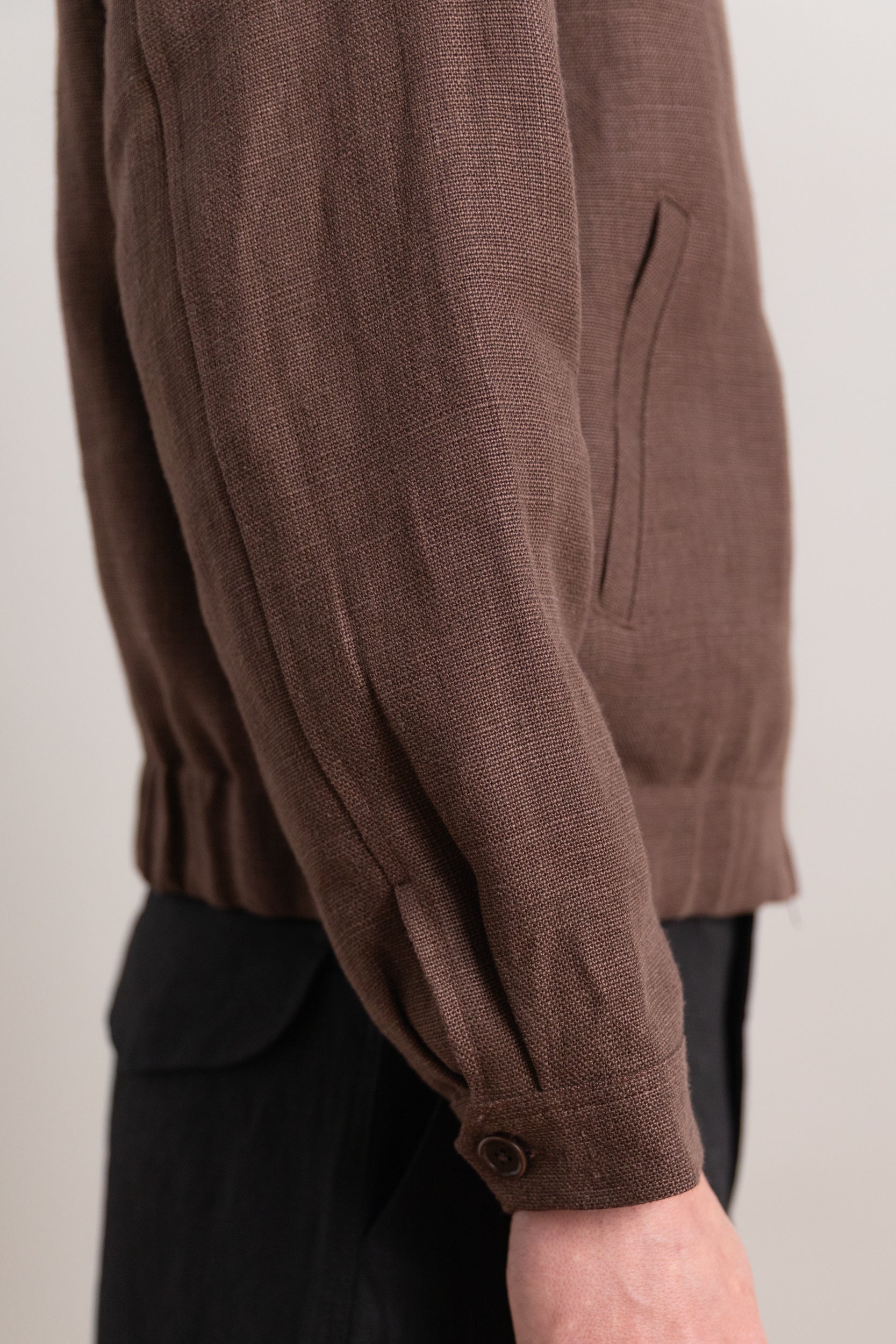 MACHINE JACKET IN BROWN BELGIAN LINEN