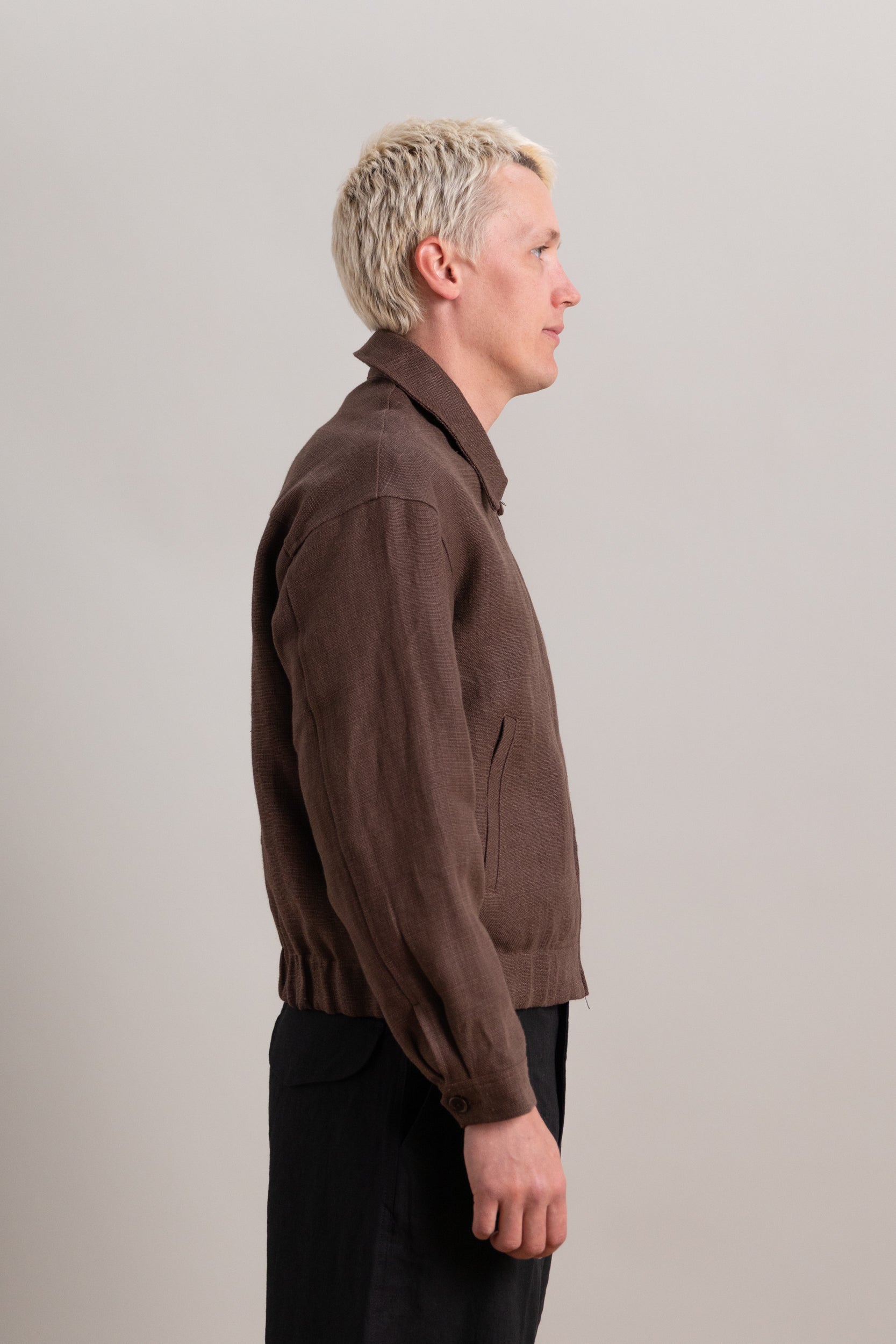 MACHINE JACKET IN BROWN BELGIAN LINEN
