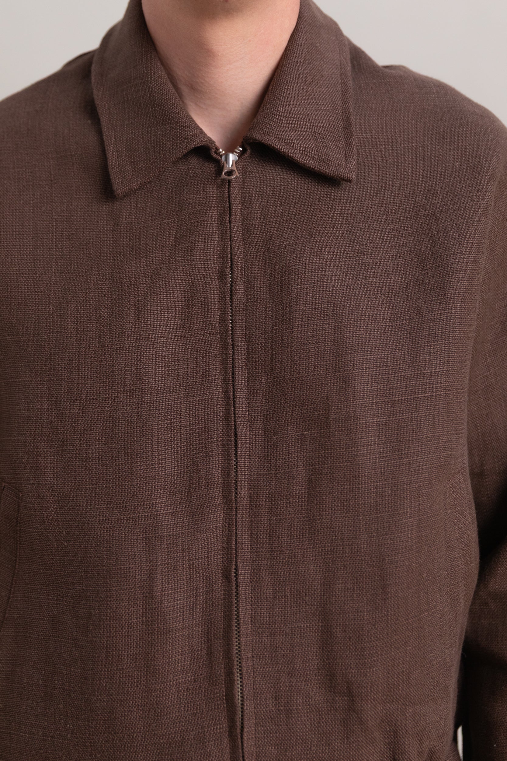 MACHINE JACKET IN BROWN BELGIAN LINEN