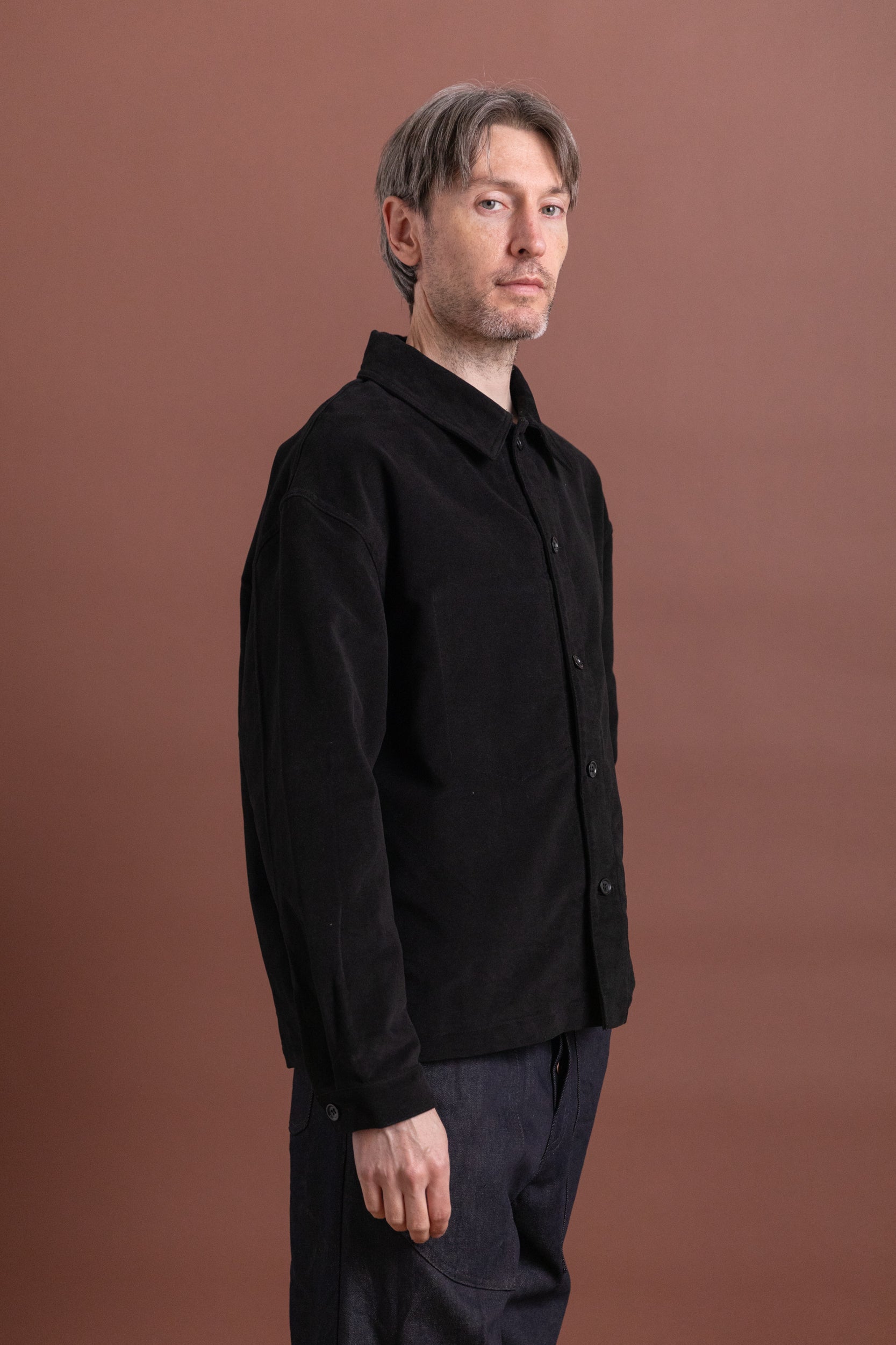 SIGNAL SHIRT IN BLACK COTTON MOLESKIN